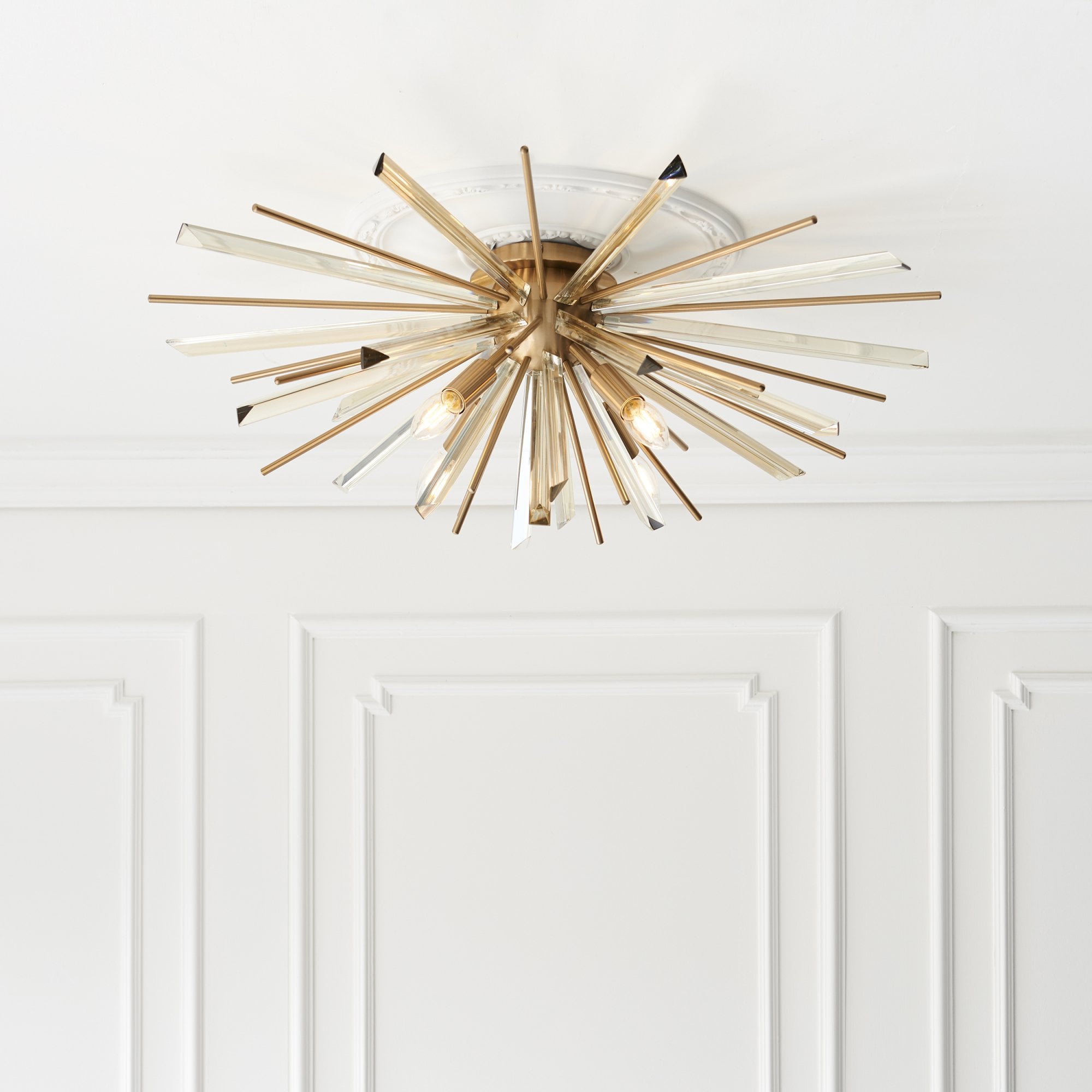Utopia Spike 4 Light Flush Fitting - Antique Brass - 80cm Diameter