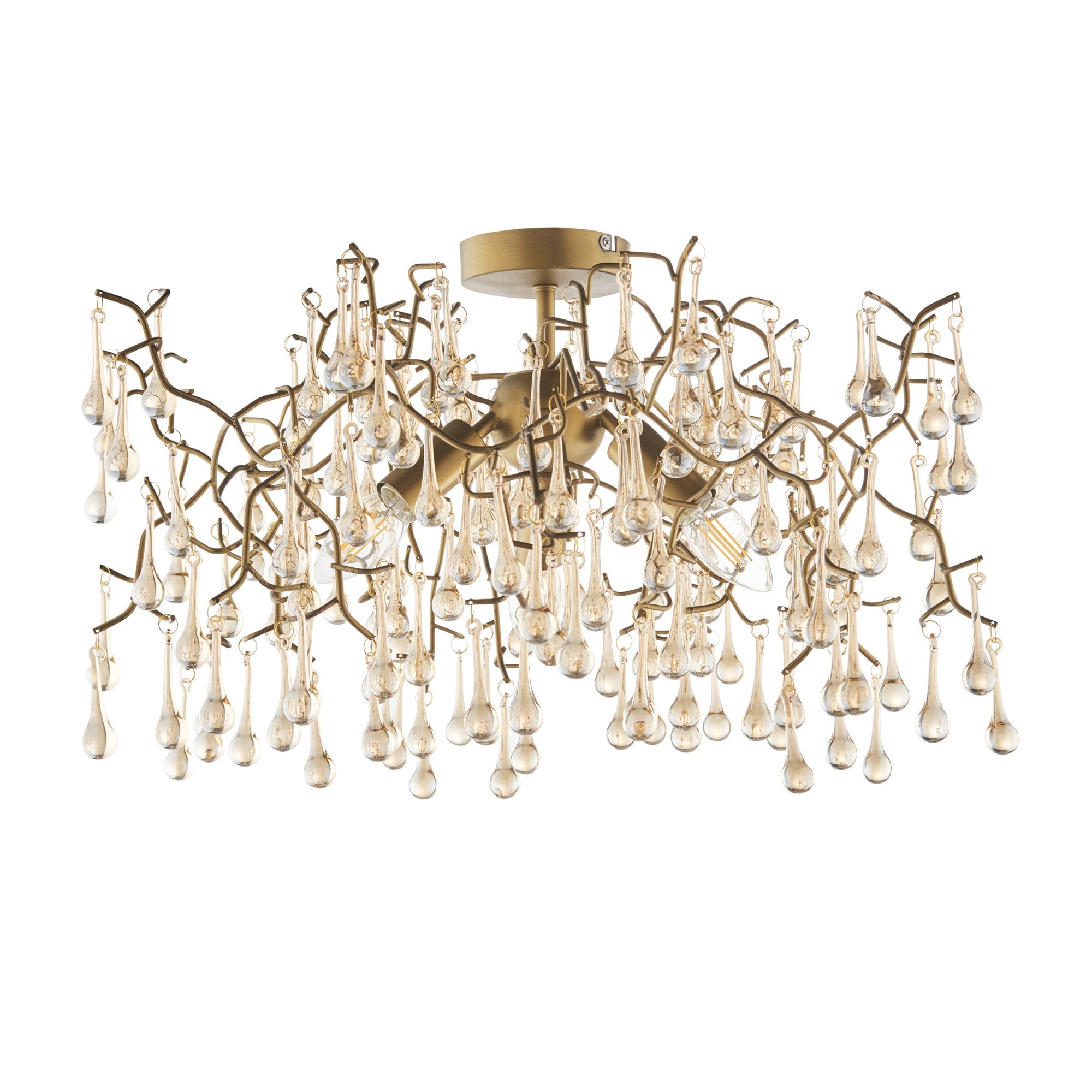 Utopia Drip 3 Light Semi Flush Fitting - Aged Gold With Champagne Tinted Glass - 55cm Diameter