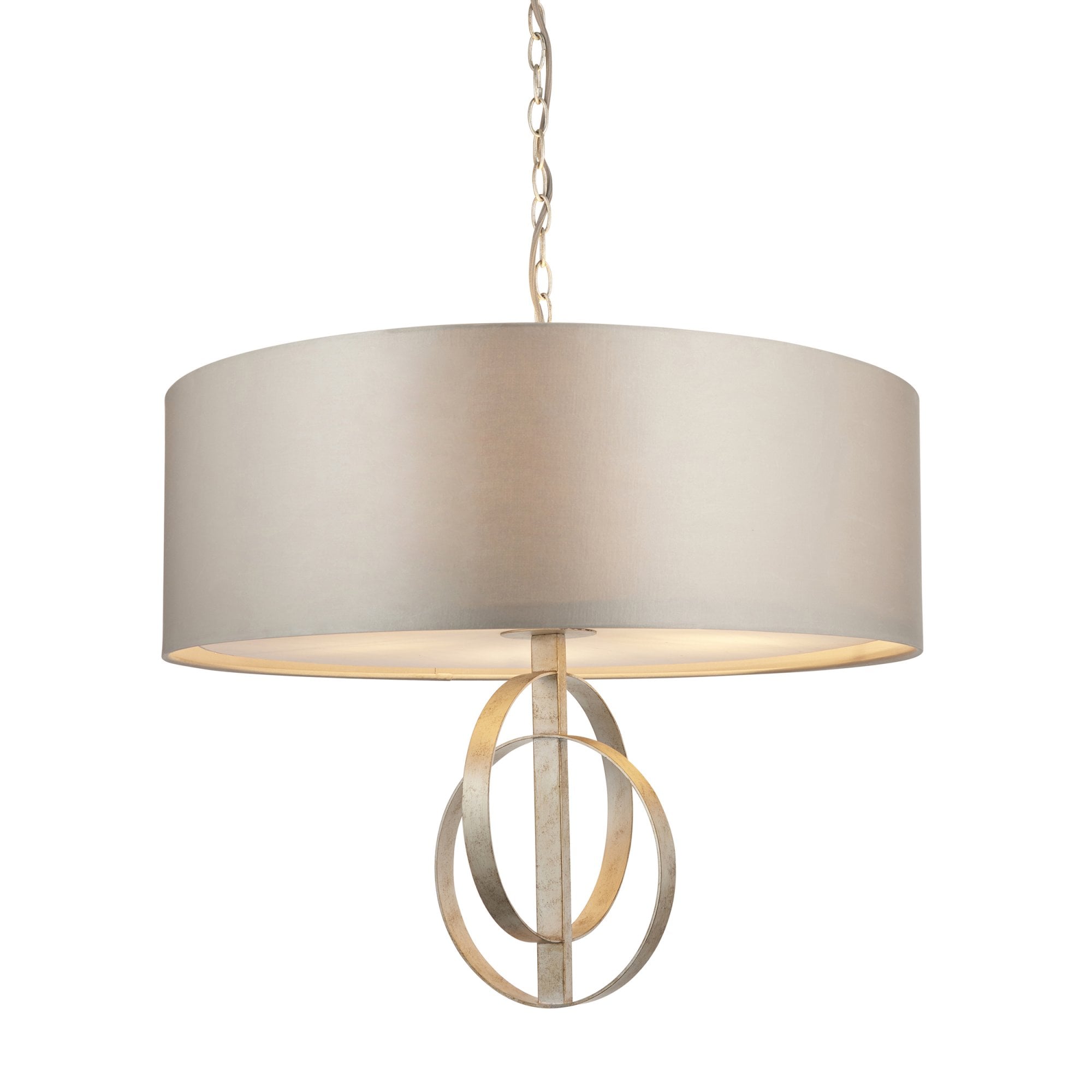 Utopia Interlink 5 Light Pendant - Antique Silver Leaf With Mink Shade - 70cm Diameter