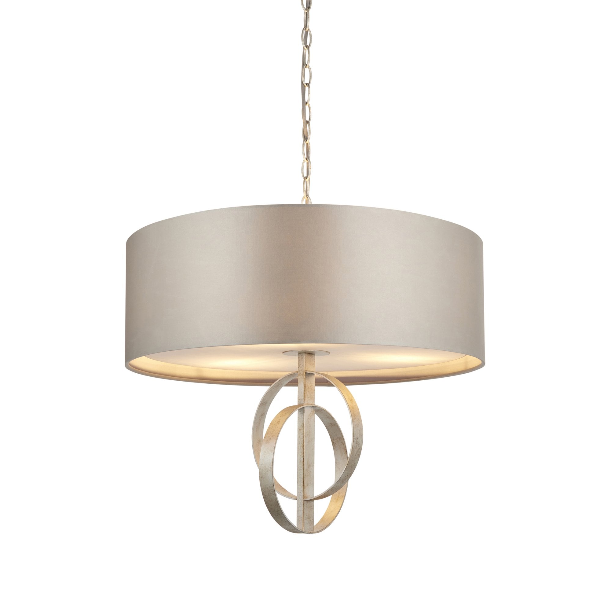 Utopia Interlink 3 Light Pendant - Antique Silver Leaf With Mink Shade - 60cm Diameter