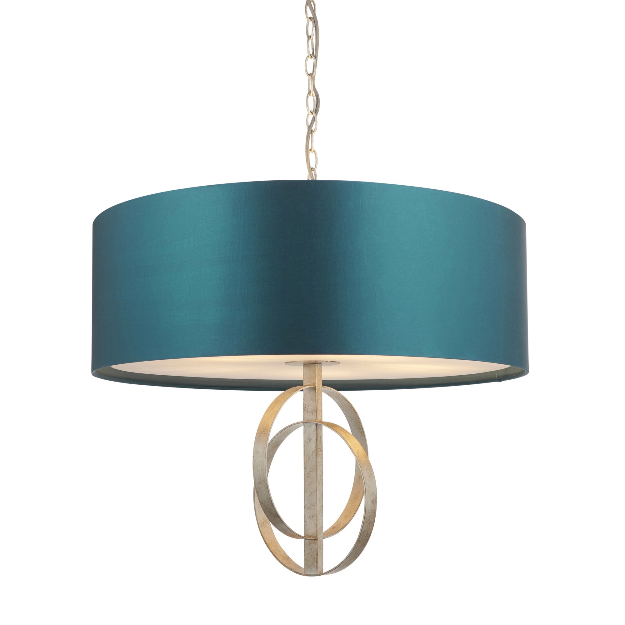 Utopia Interlink 5 Light Pendant - Antique Silver Leaf With Teal Shade - 70cm Diameter