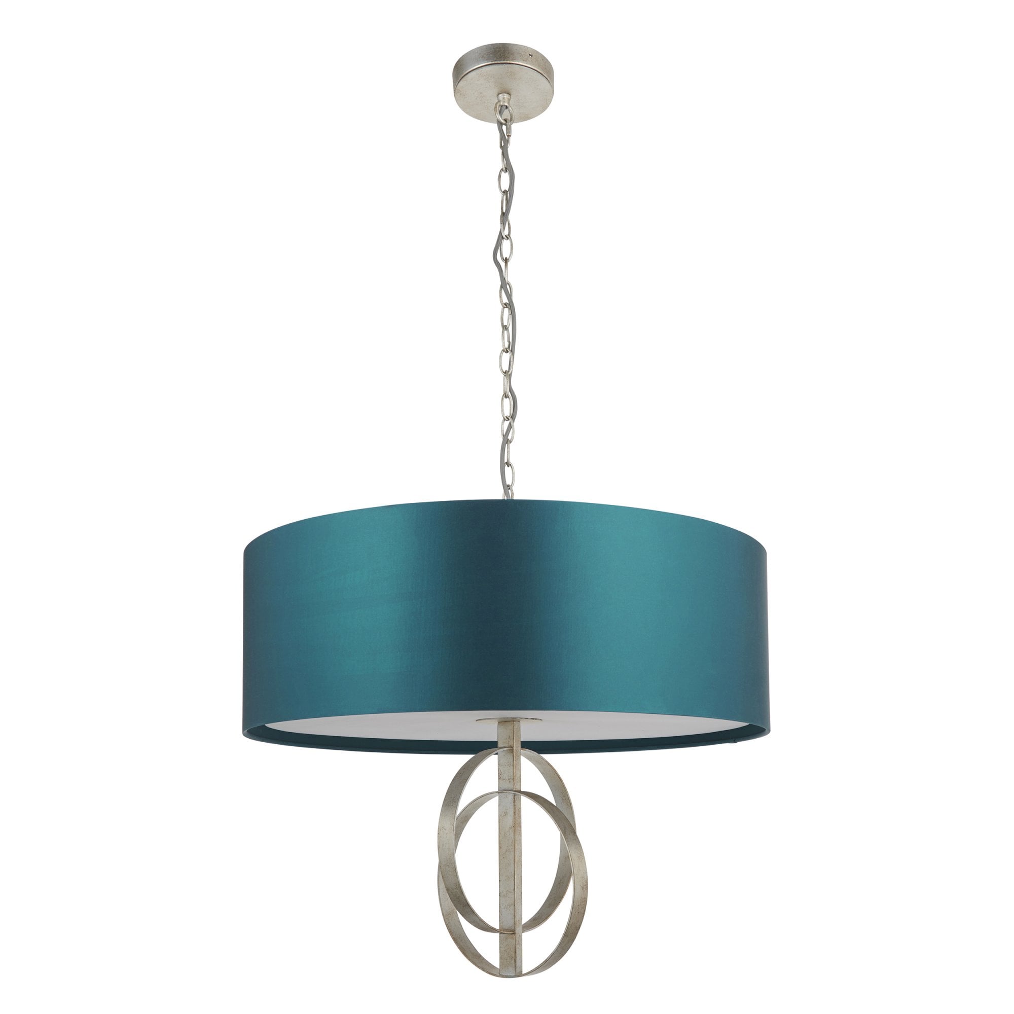 Utopia Interlink 5 Light Pendant - Antique Silver Leaf With Teal Shade - 70cm Diameter