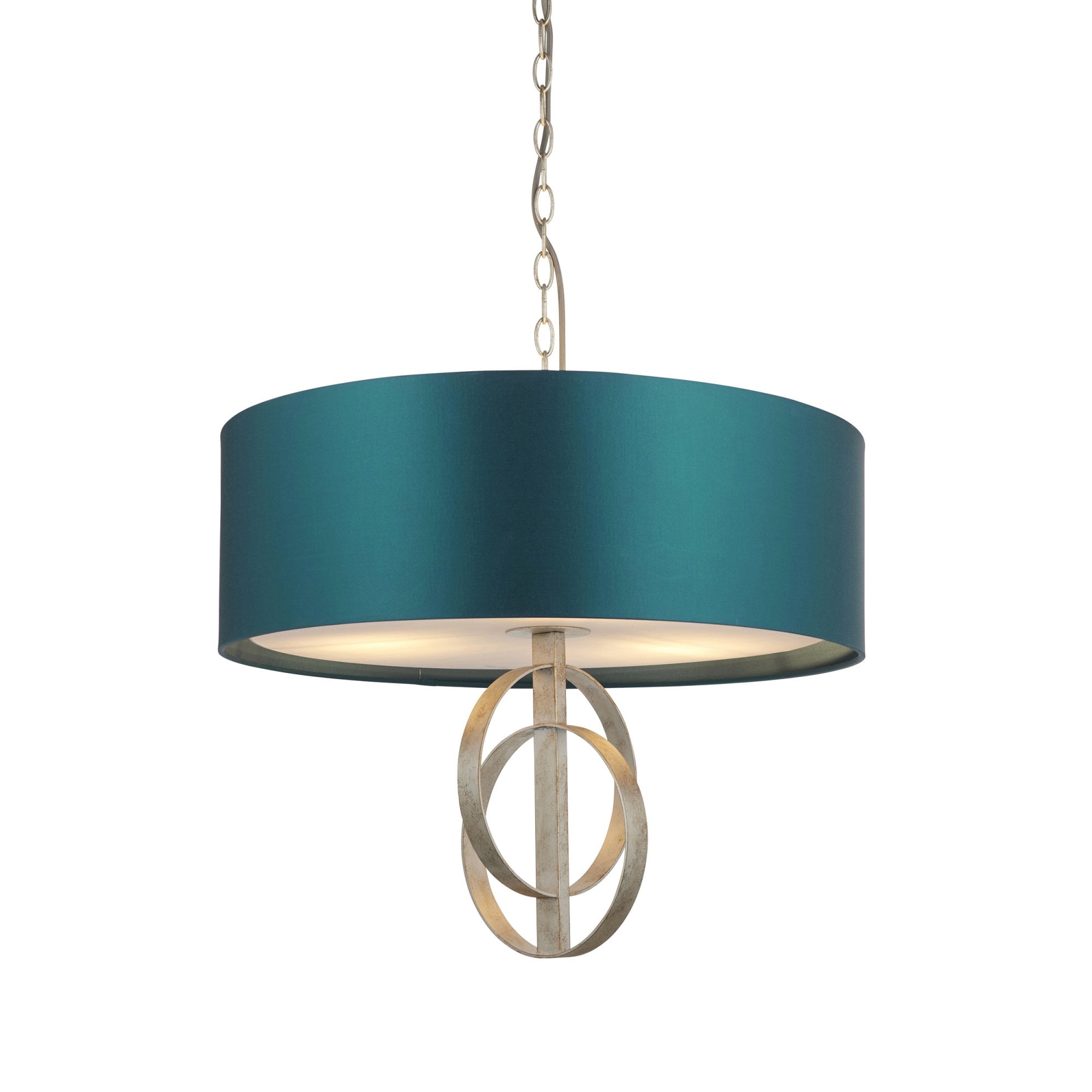 Utopia Interlink 3 Light Pendant - Antique Silver Leaf With Teal Shade - 60cm Diameter