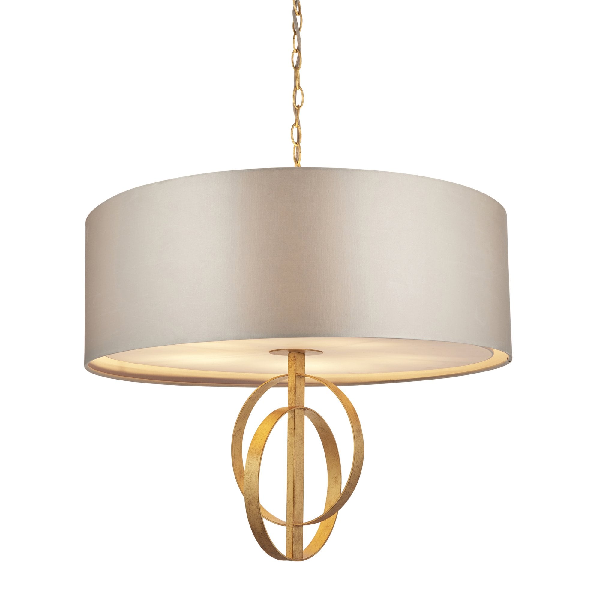 Utopia Interlink 5 Light Pendant - Antique Gold With Mink Shade - 70cm Diameter