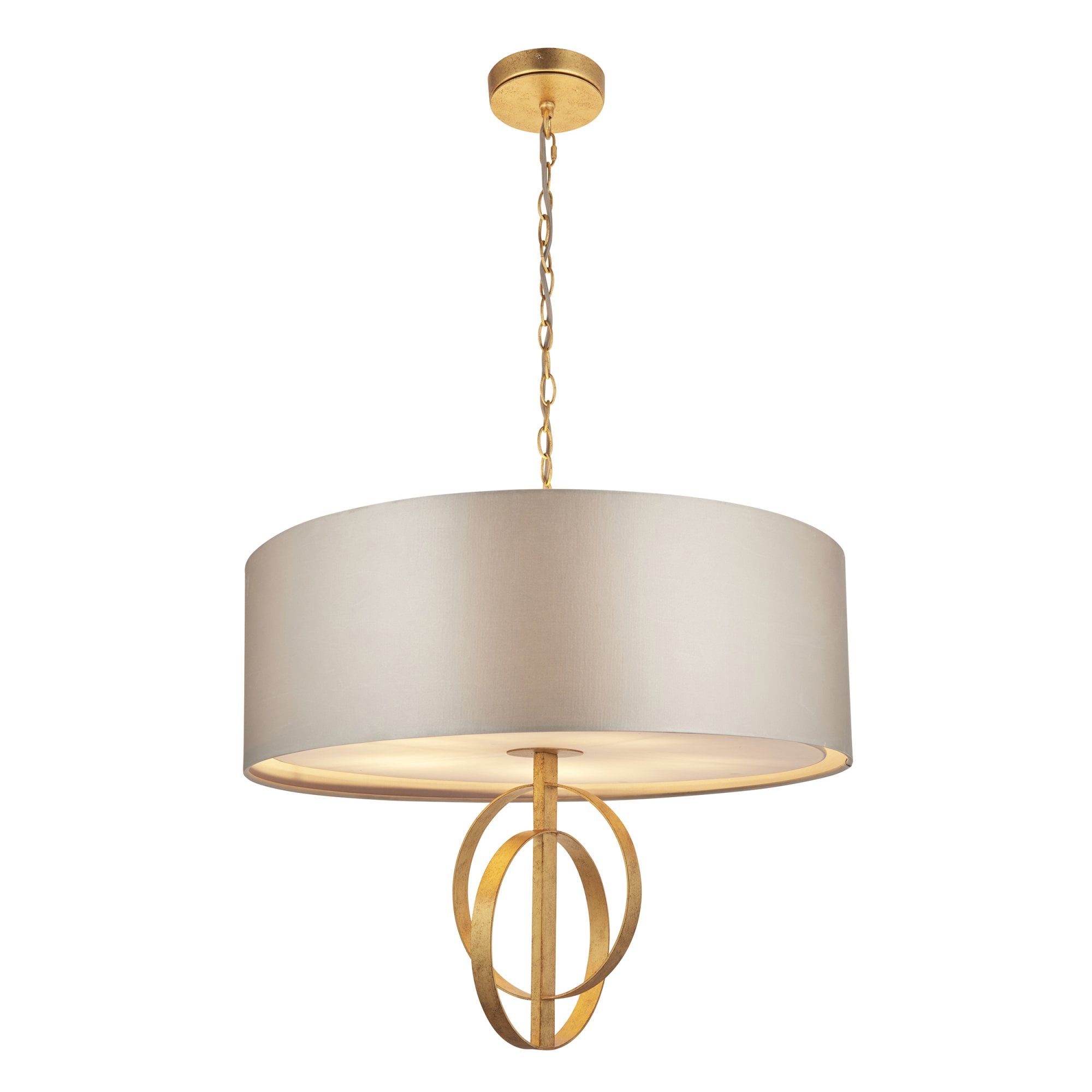 Utopia Interlink 5 Light Pendant - Antique Gold With Mink Shade - 70cm Diameter