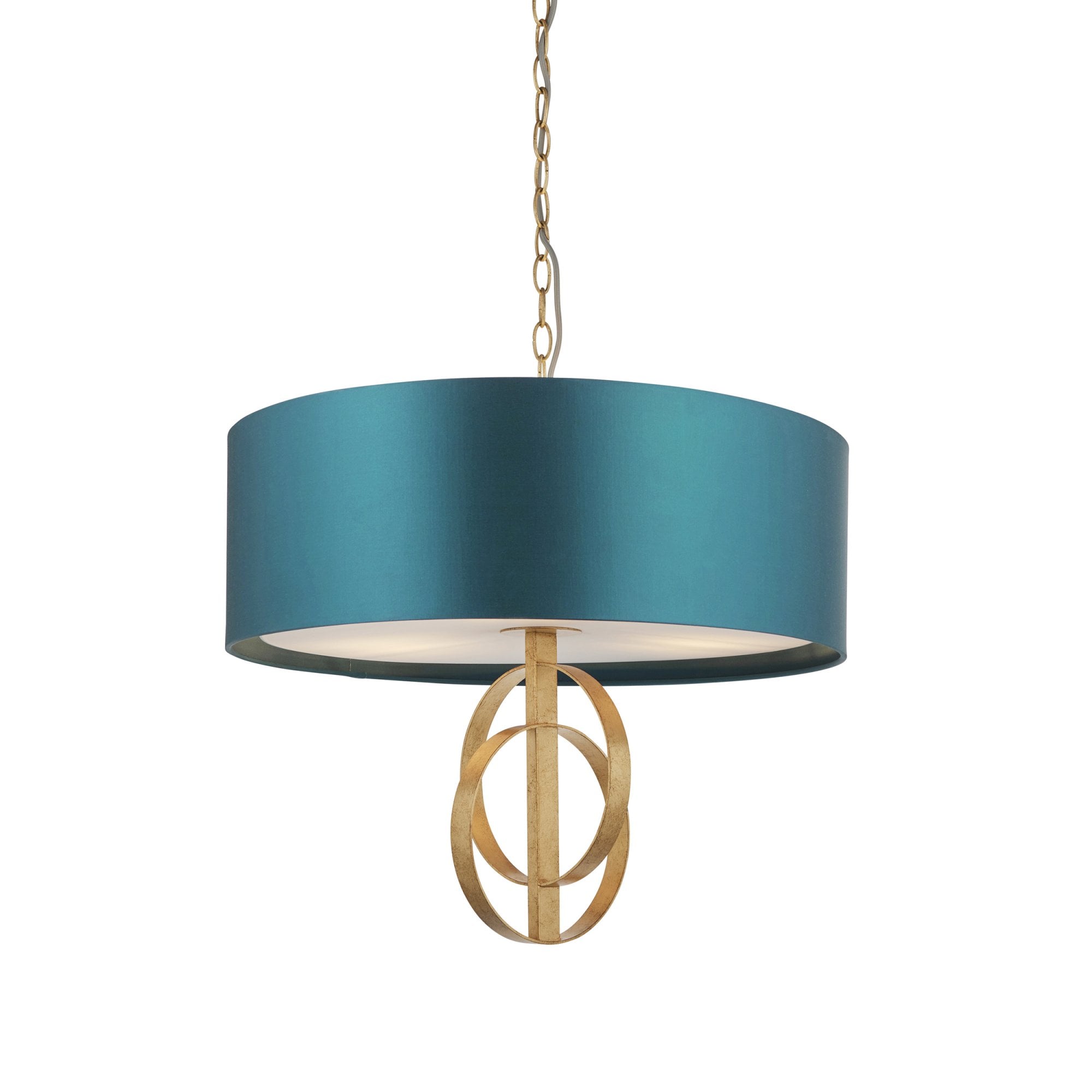 Utopia Interlink 3 Light Pendant - Antique Gold With Teal Shade - 60cm Diameter