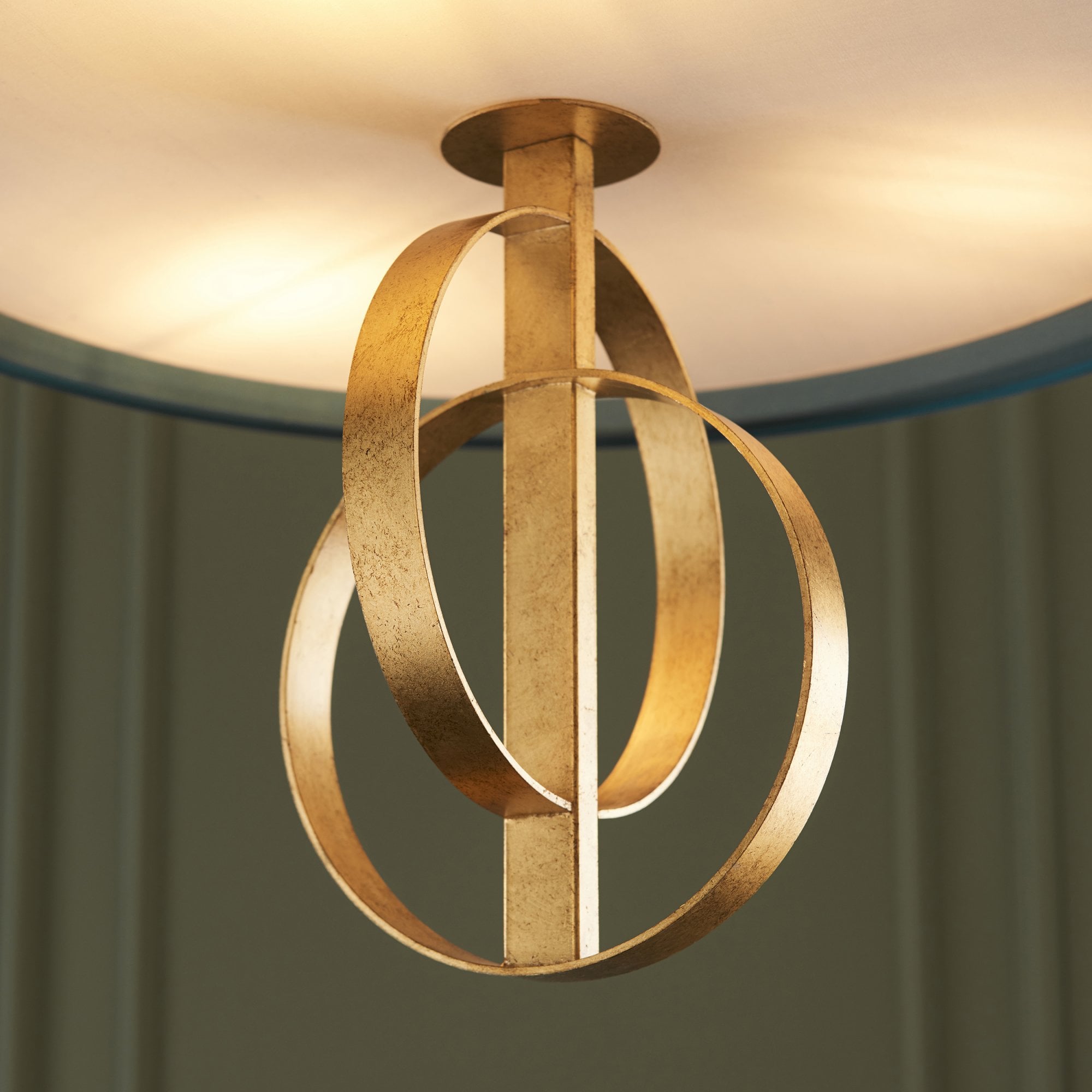 Utopia Interlink 3 Light Pendant - Antique Gold With Teal Shade - 60cm Diameter