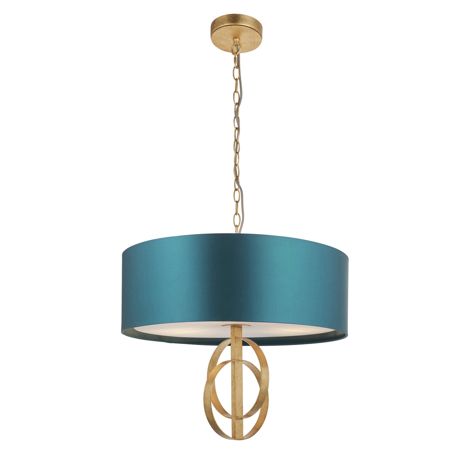 Utopia Interlink 3 Light Pendant - Antique Gold With Teal Shade - 60cm Diameter
