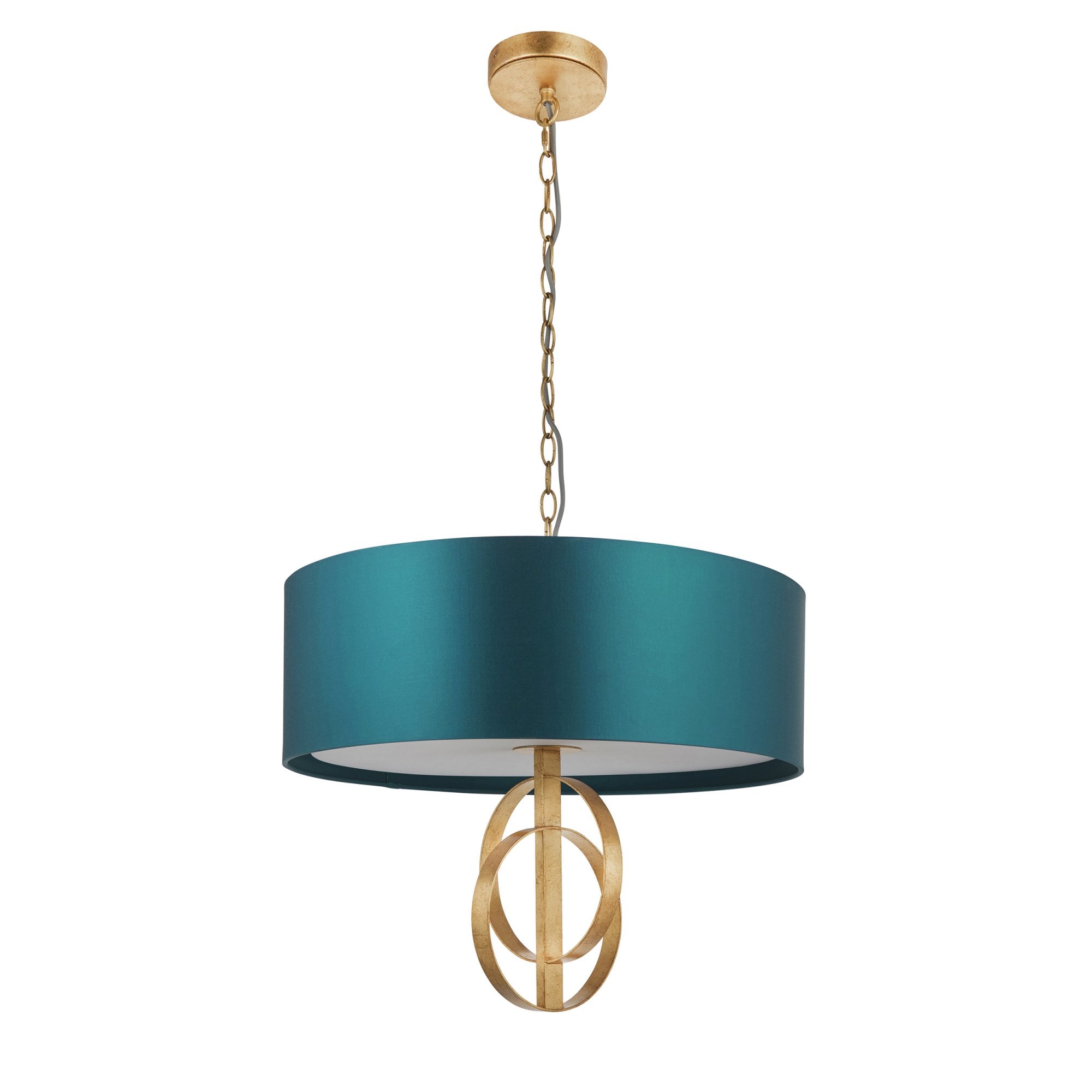 Utopia Interlink 3 Light Pendant - Antique Gold With Teal Shade - 60cm Diameter