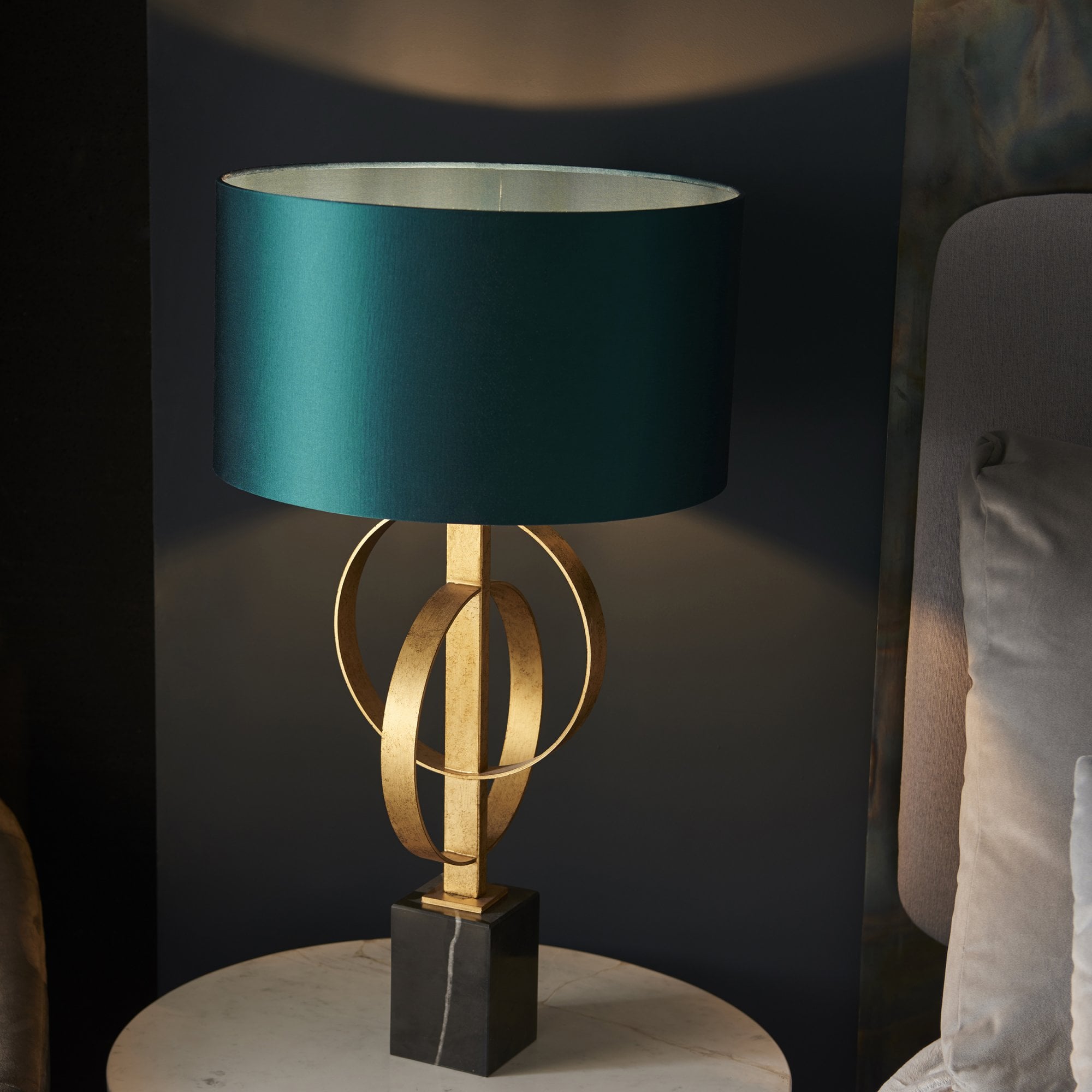 Utopia Interlink Table Lamp - Antique Gold With Teal Shade