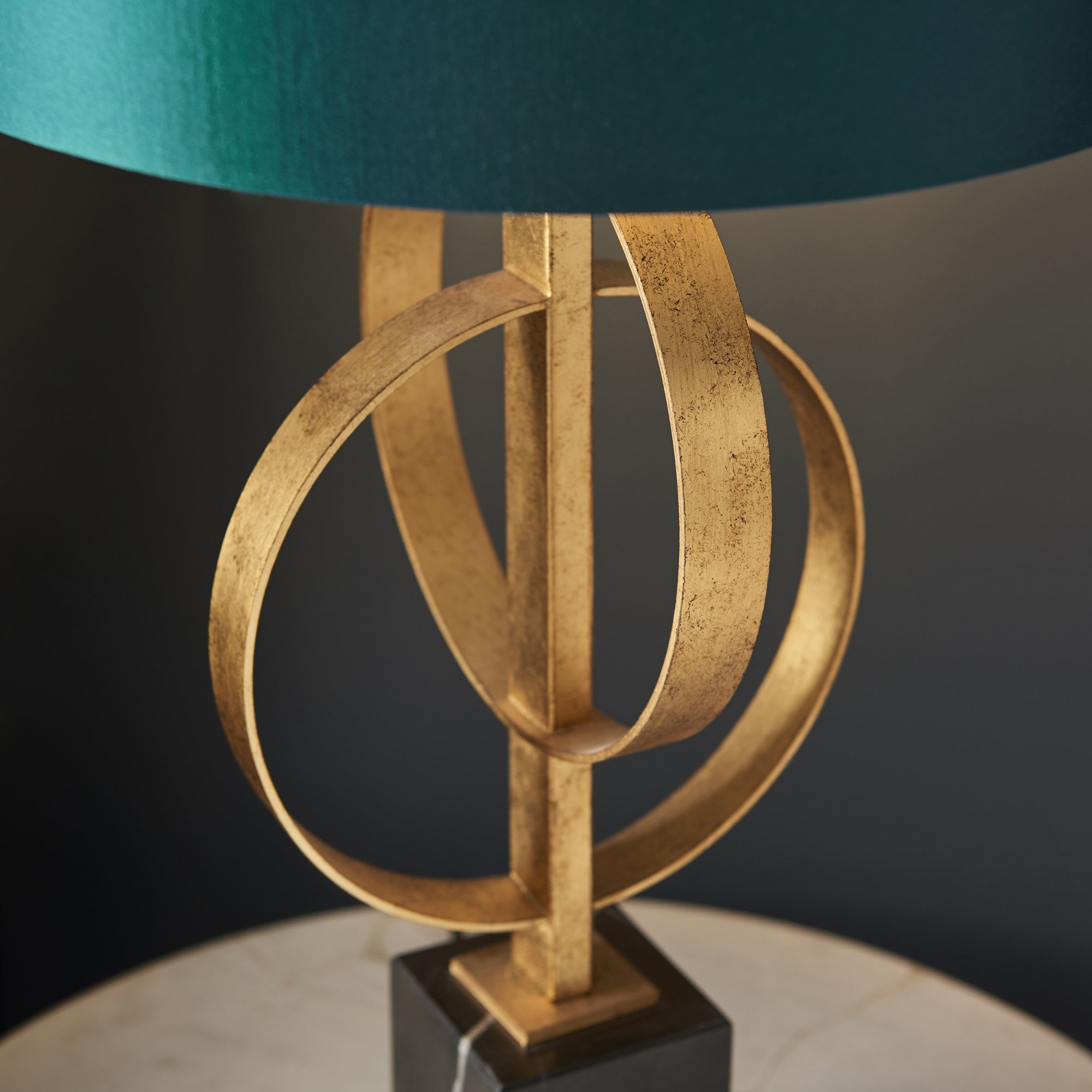 Utopia Interlink Table Lamp - Antique Gold With Teal Shade