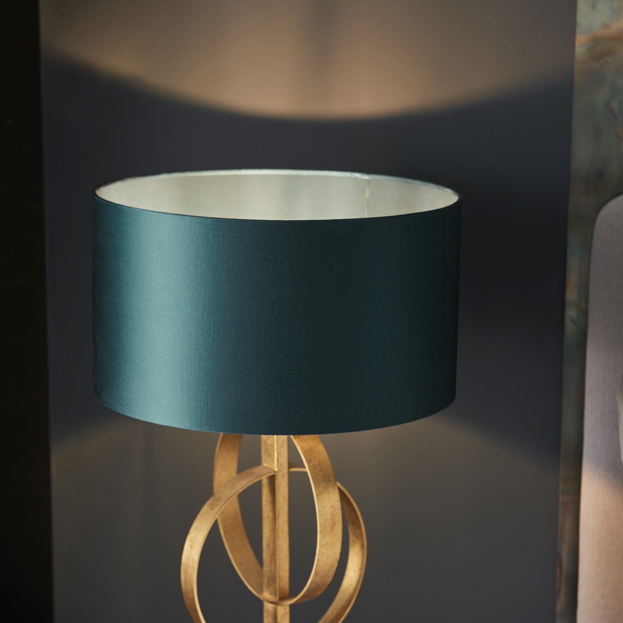 Utopia Interlink Table Lamp - Antique Gold With Teal Shade