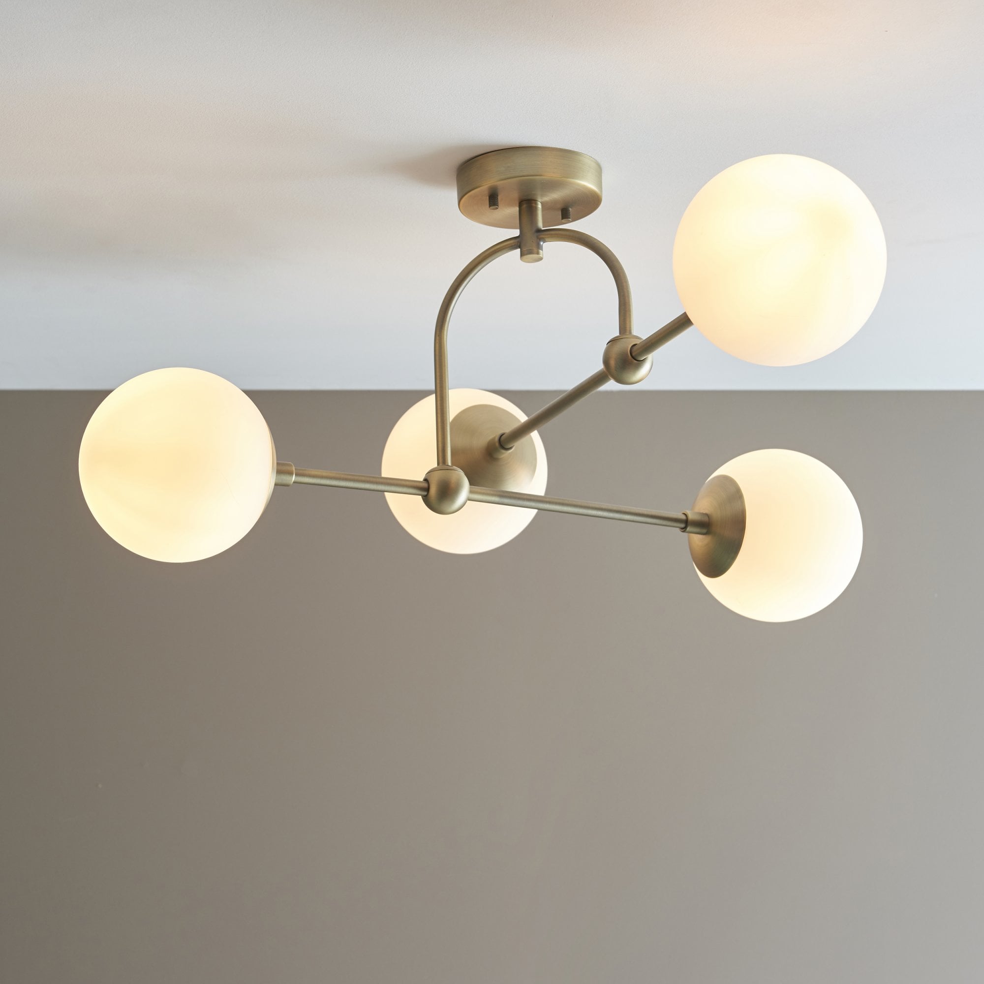 Utopia Sphere 4 Light Semi Flush Fitting - Matt Antique Brass - 70cm Diameter