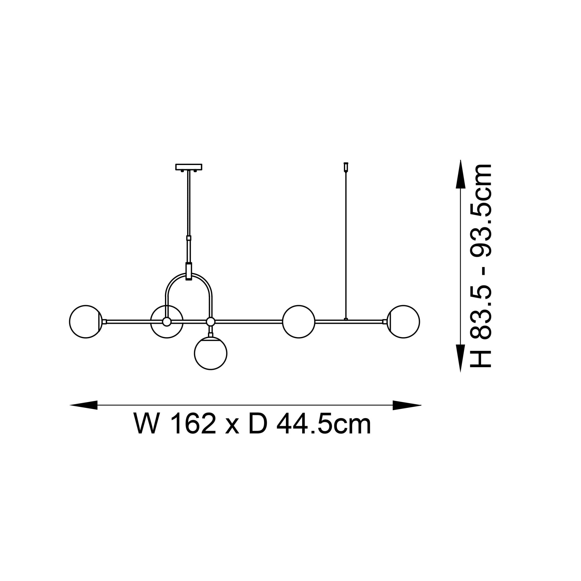 Utopia Sphere 5 Light Linear Pendant - Antique Brass - Length 162cm