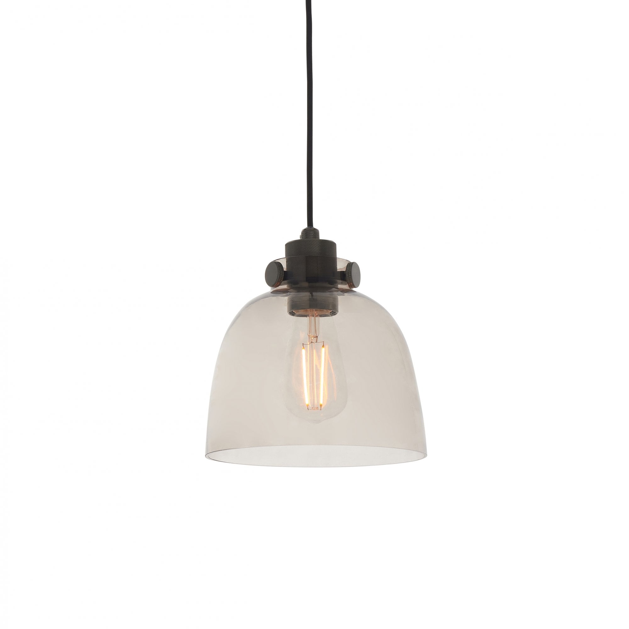 Endon Metallic Single Pendant - Black Chrome With Smoked Grey Tinted Glass