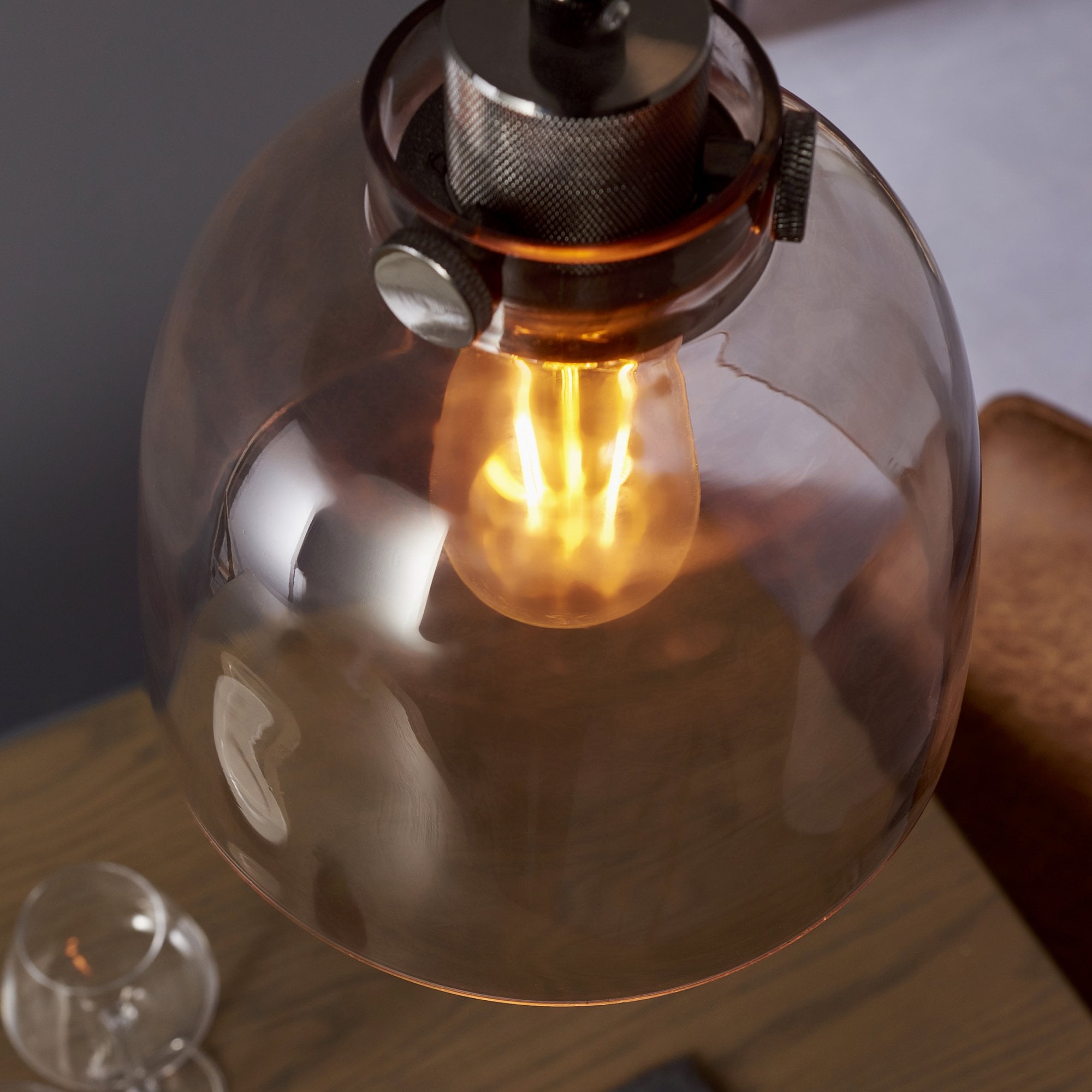 Endon Metallic Single Pendant - Black Chrome With Smoked Grey Tinted Glass