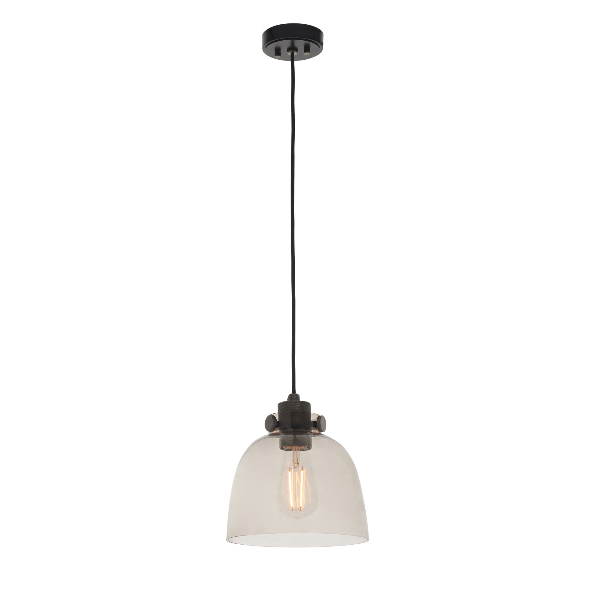 Endon Metallic Single Pendant - Black Chrome With Smoked Grey Tinted Glass