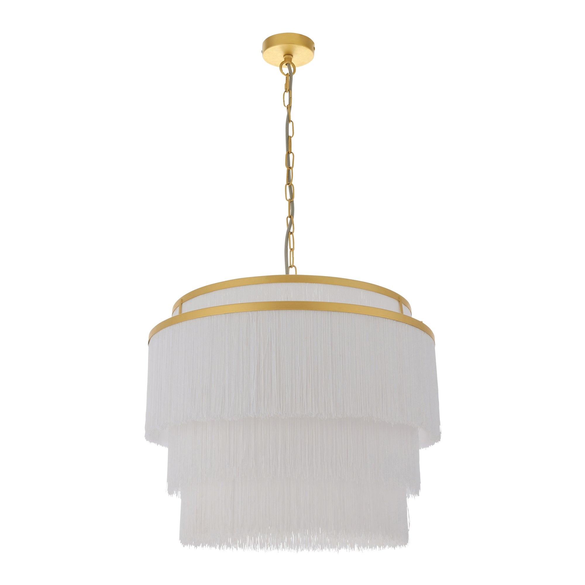 Utopia Gatsby 3 Light Pendant - Matt Gold With White Fringe Shade - 50cm Diameter