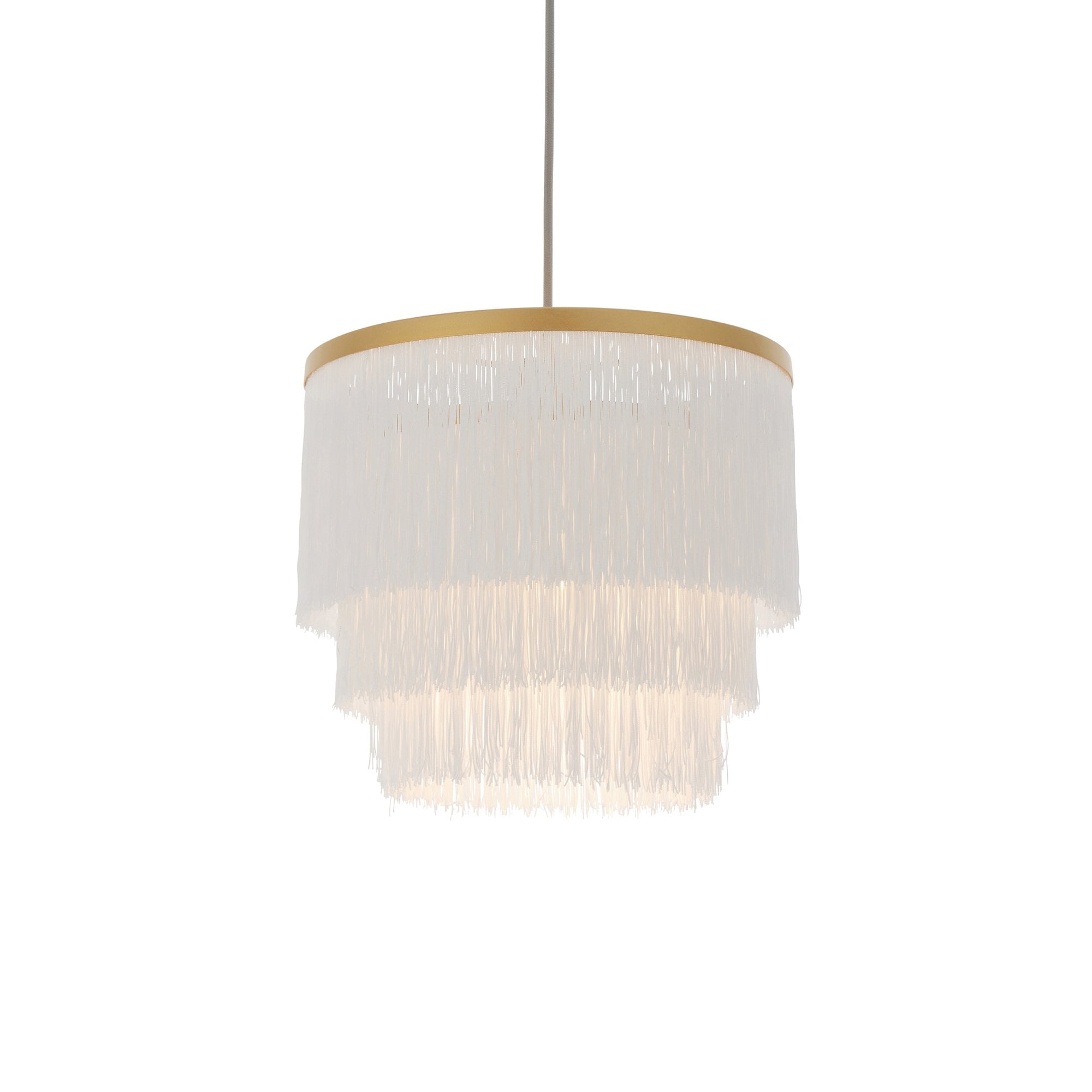 Utopia Gatsby Single Pendant - Matt Gold With White Fringe Shade - 30cm Diameter