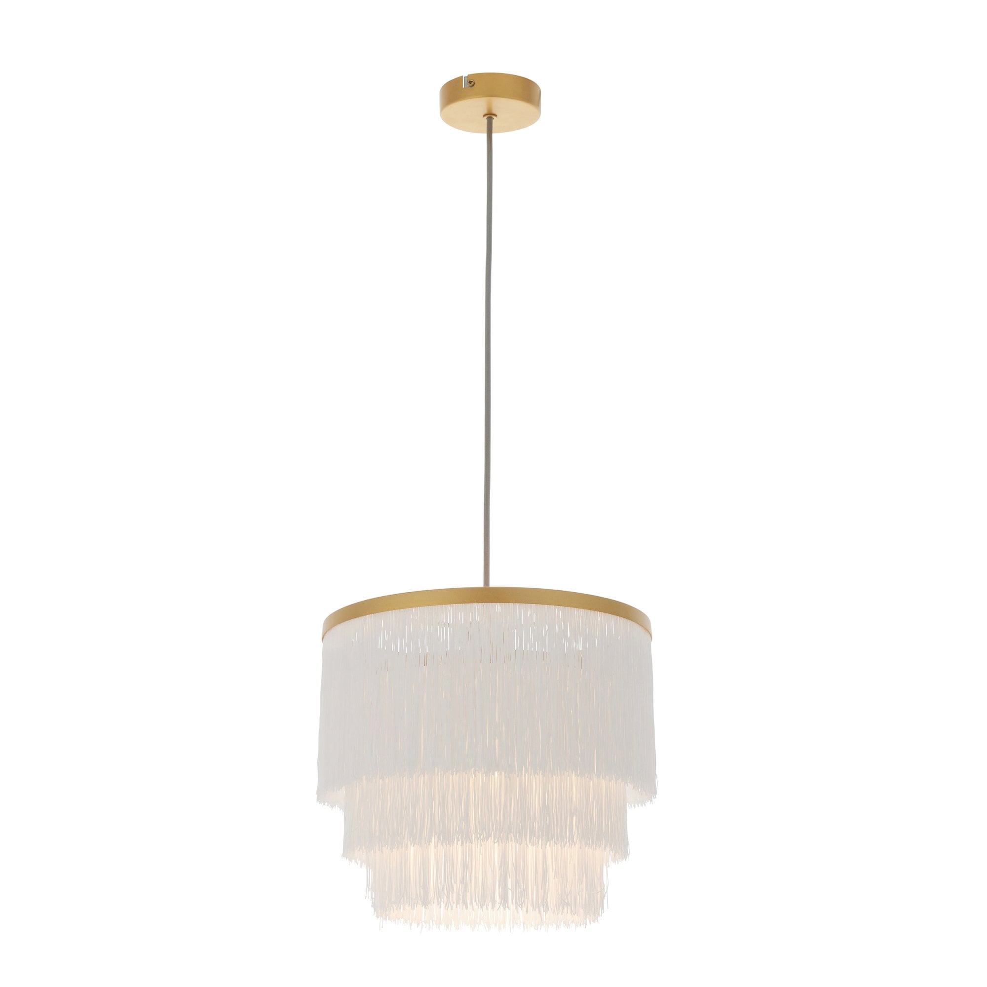 Utopia Gatsby Single Pendant - Matt Gold With White Fringe Shade - 30cm Diameter