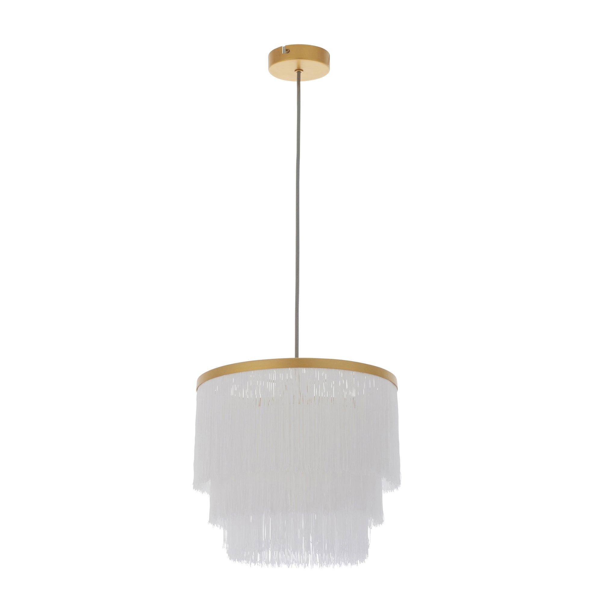 Utopia Gatsby Single Pendant - Matt Gold With White Fringe Shade - 30cm Diameter