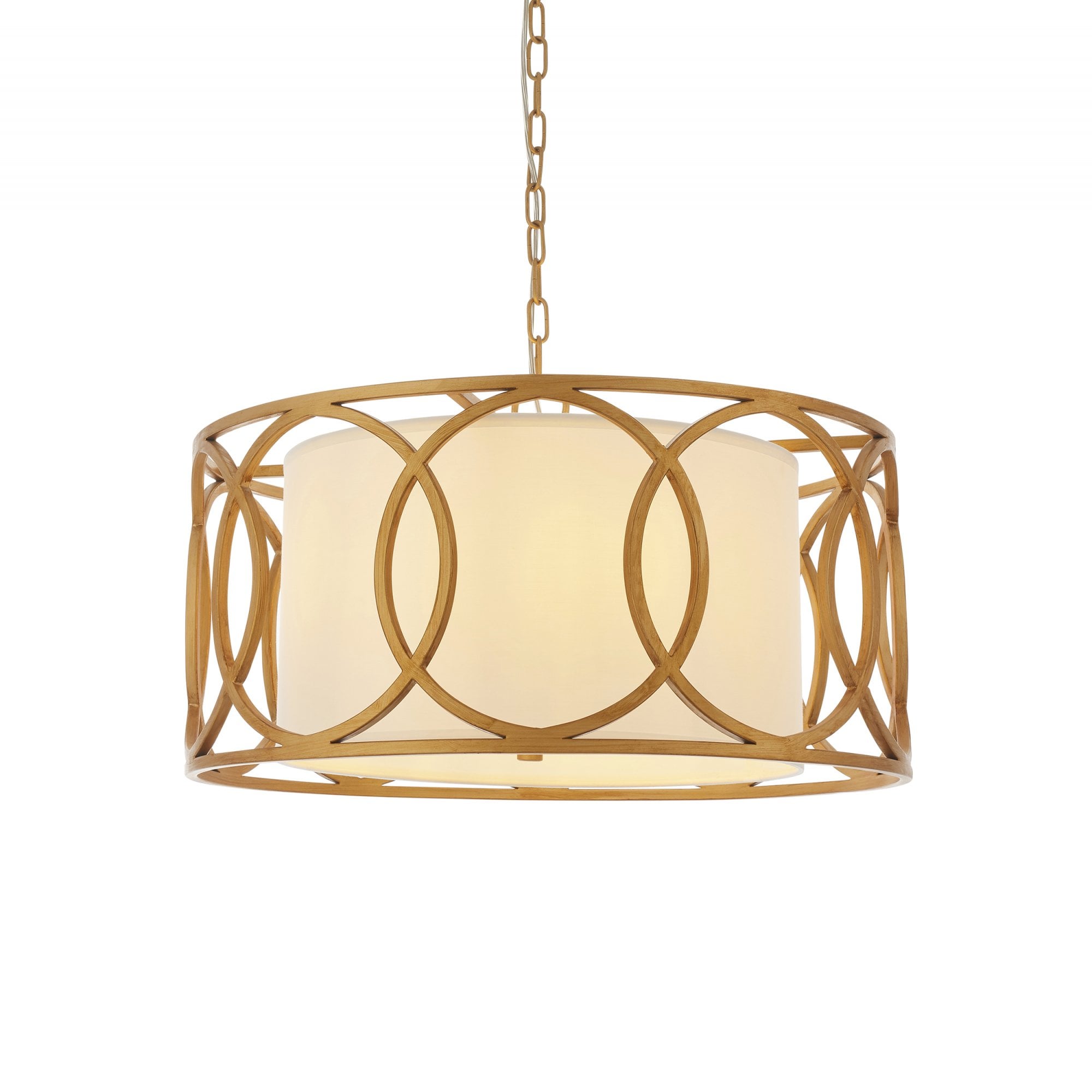 Utopia Ring 4 Light Pendant - Brushed Gold And White Inner Shade - 55cm Diameter