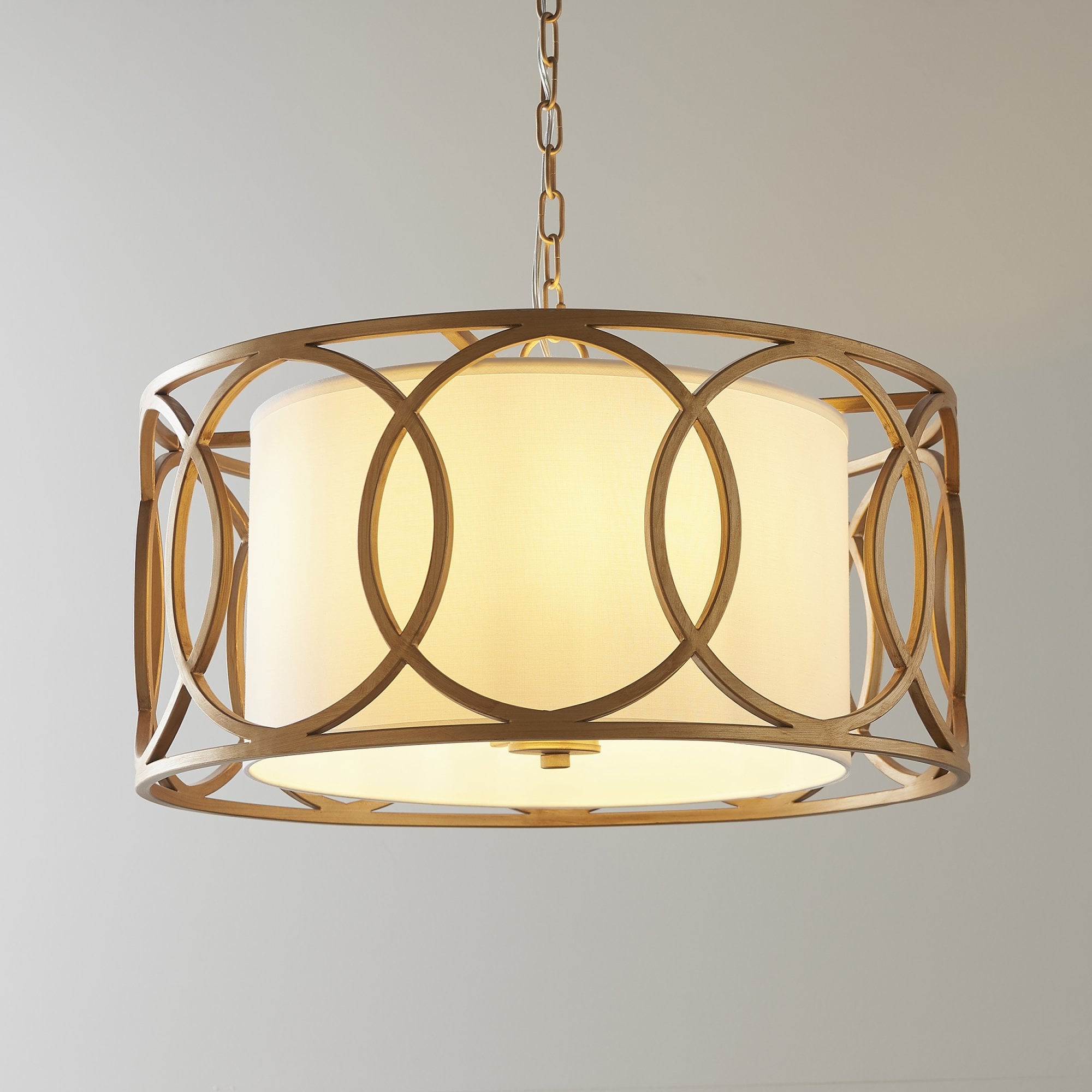 Utopia Ring 4 Light Pendant - Brushed Gold And White Inner Shade - 55cm Diameter