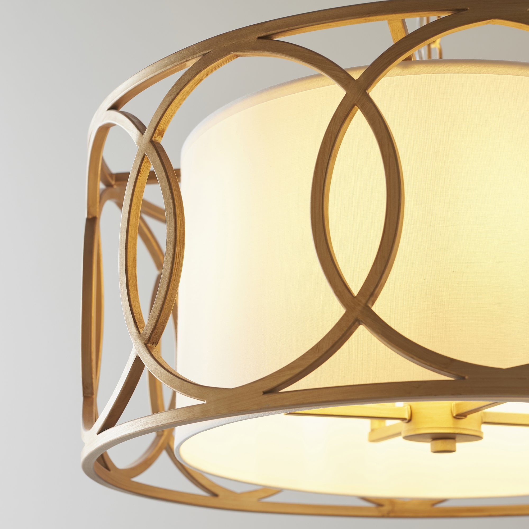 Utopia Ring 4 Light Pendant - Brushed Gold And White Inner Shade - 55cm Diameter