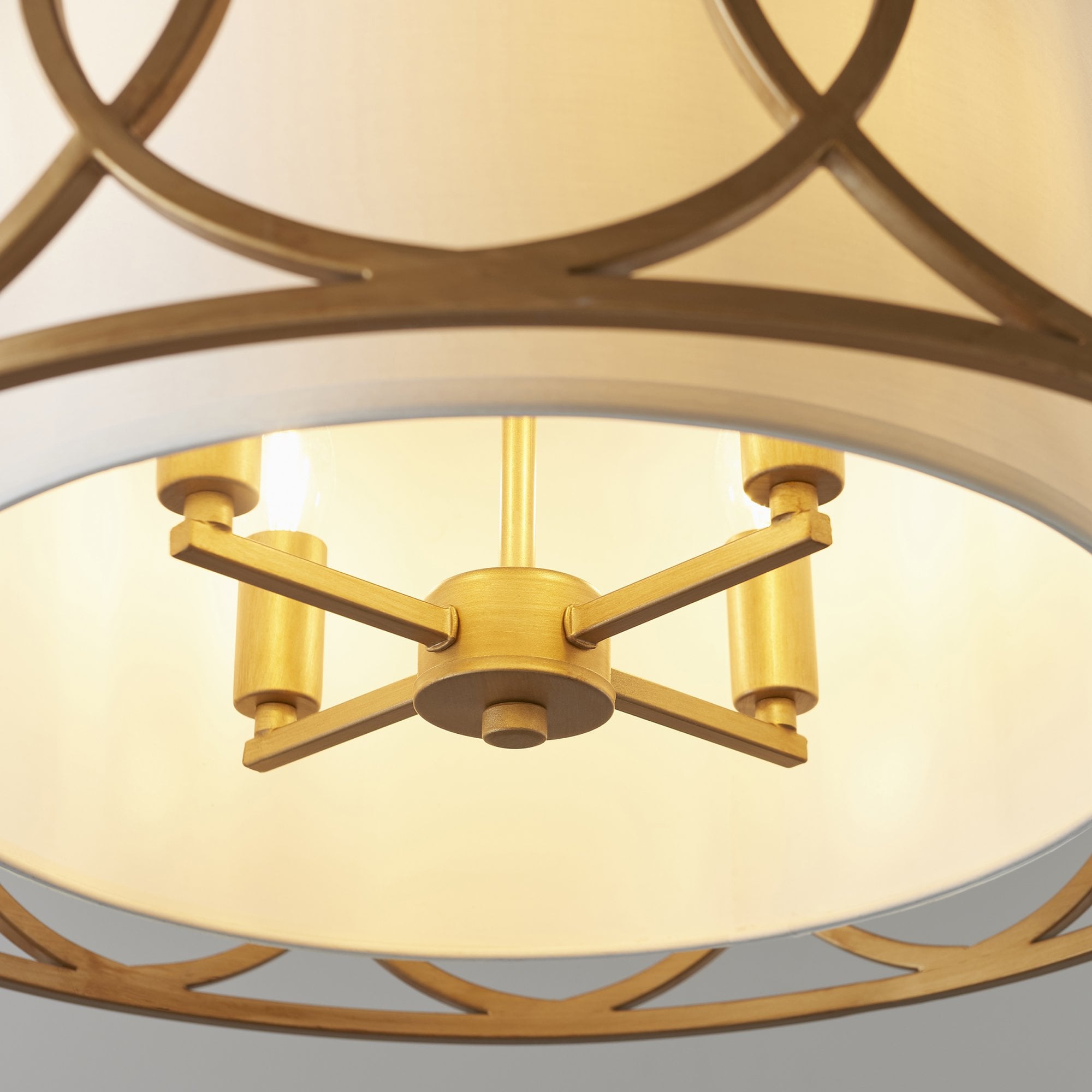 Utopia Ring 4 Light Pendant - Brushed Gold And White Inner Shade - 55cm Diameter