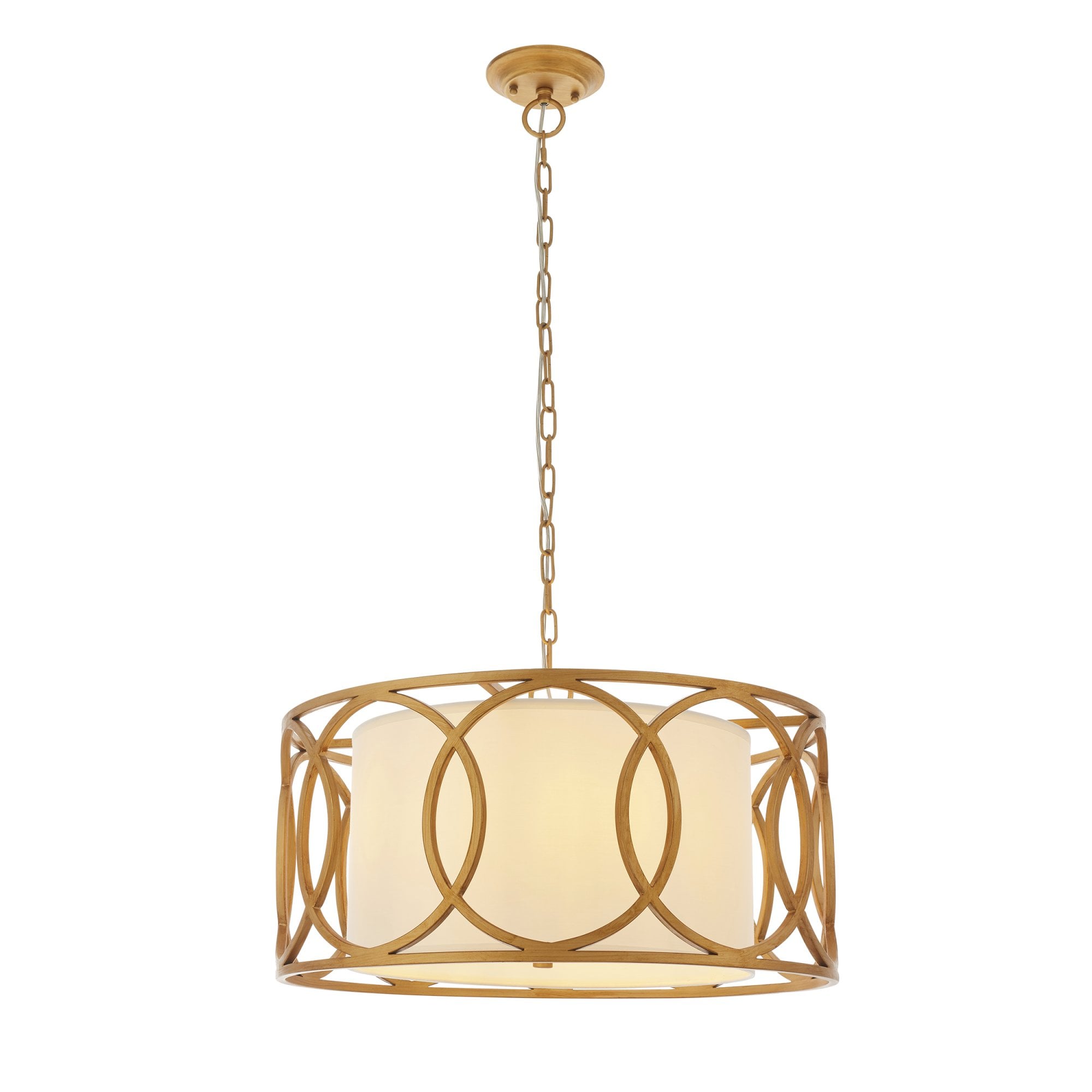 Utopia Ring 4 Light Pendant - Brushed Gold And White Inner Shade - 55cm Diameter