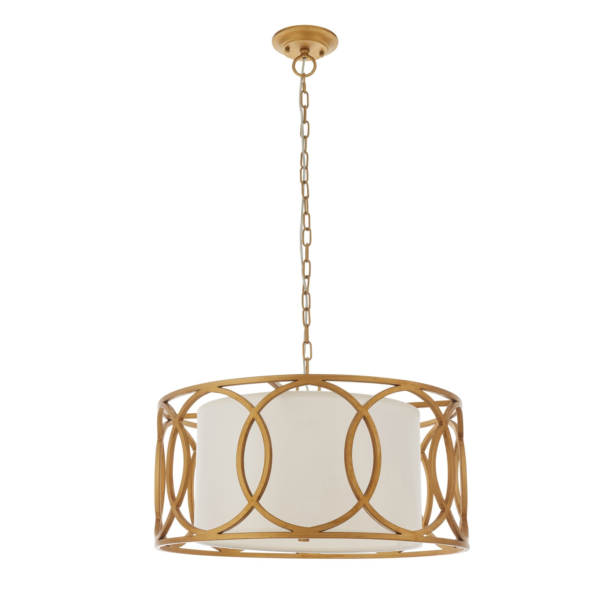 Utopia Ring 4 Light Pendant - Brushed Gold And White Inner Shade - 55cm Diameter