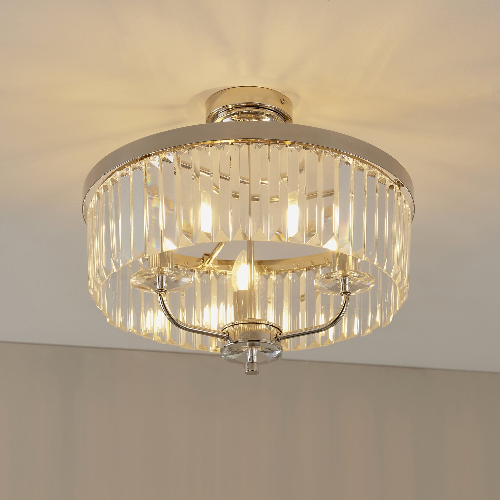 Utopia Martini 3 Light Semi Flush Fitting - Bright Nickel And Clear Glass - 45cm Diameter