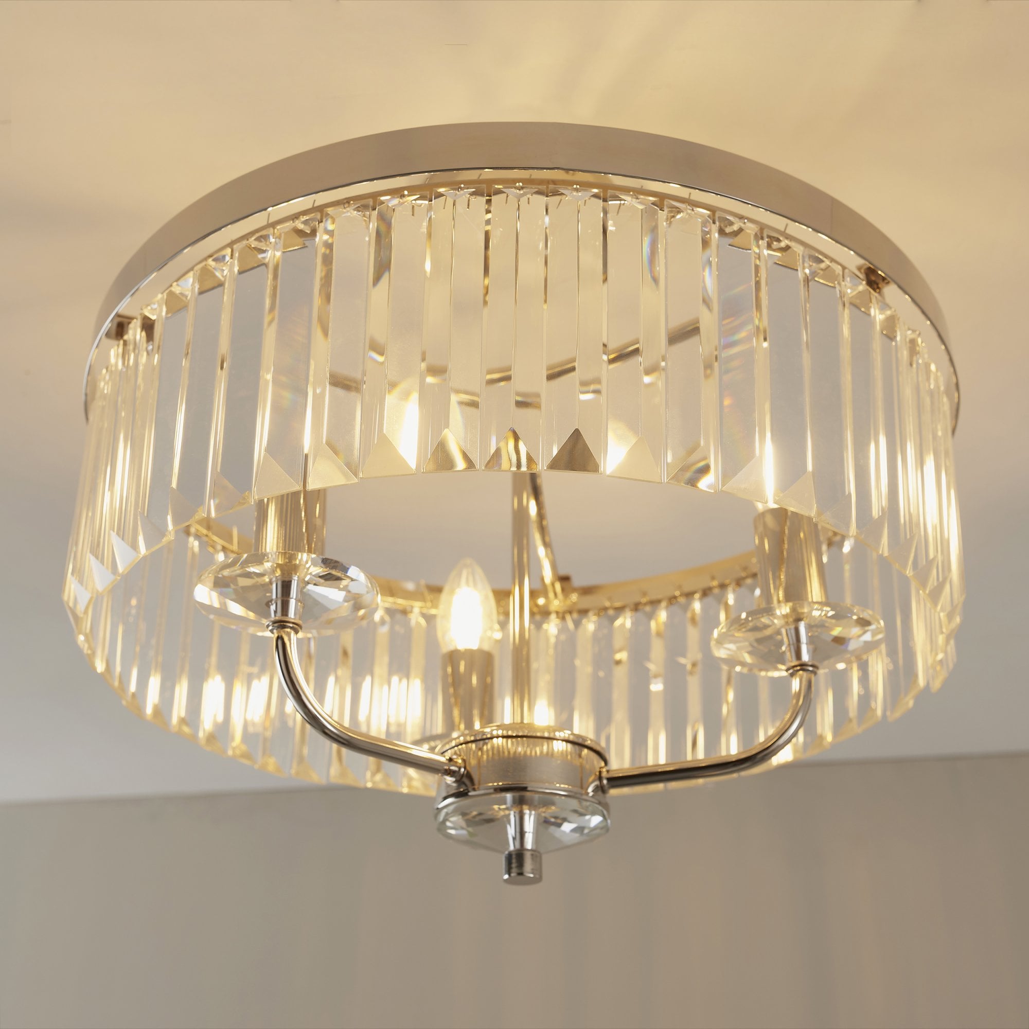 Utopia Martini 3 Light Semi Flush Fitting - Bright Nickel And Clear Glass - 45cm Diameter