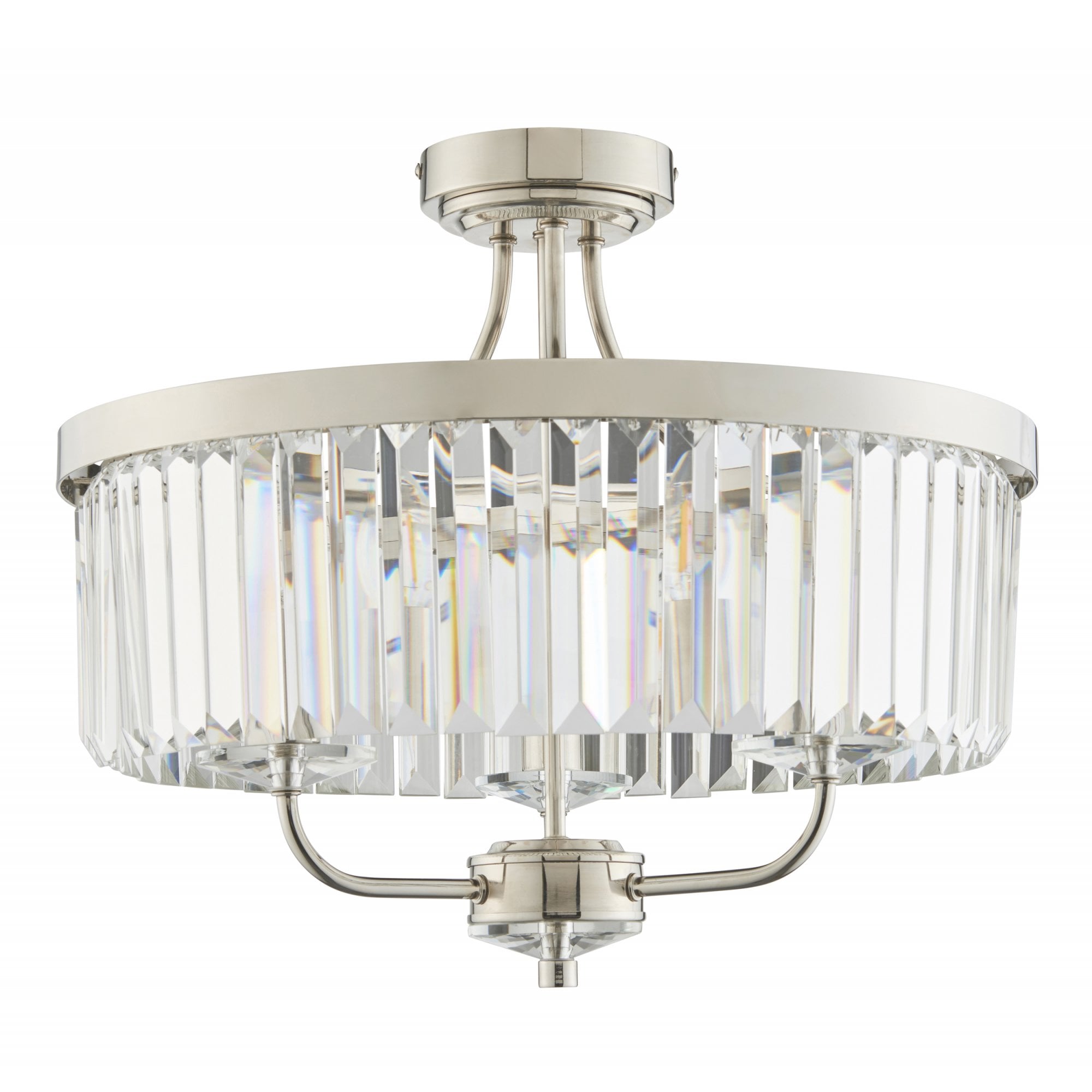 Utopia Martini 3 Light Semi Flush Fitting - Bright Nickel And Clear Glass - 45cm Diameter