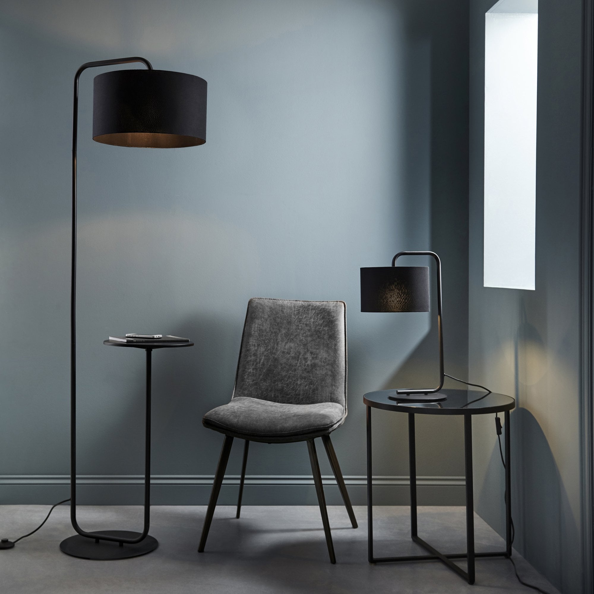 Endon The Modern Table Lamp - Satin Black With Black Shade
