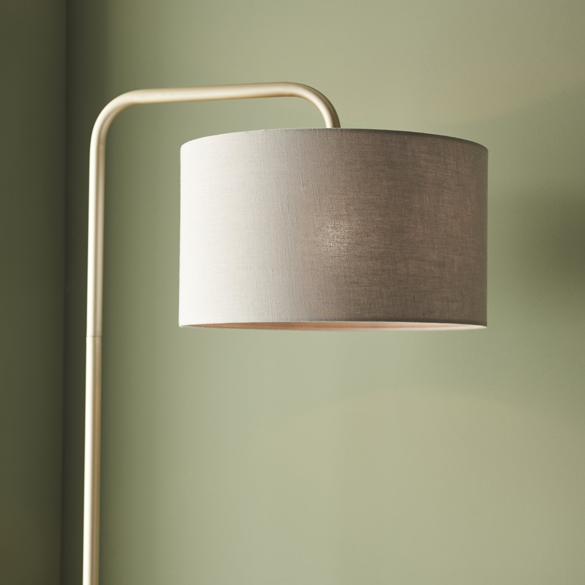 Endon The Modern Floor Lamp With Table - Satin Champagne With Slate Grey Shade