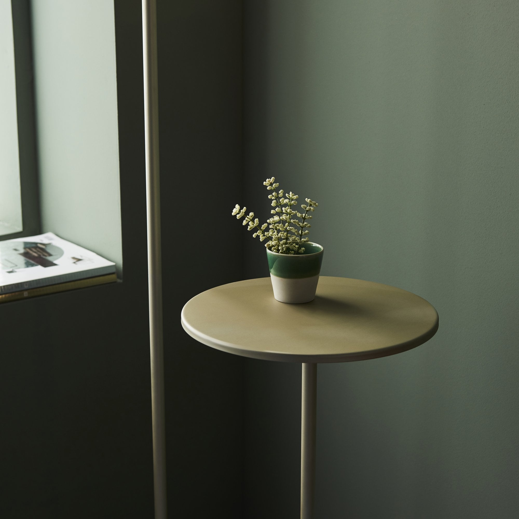 Endon The Modern Floor Lamp With Table - Satin Champagne With Slate Grey Shade
