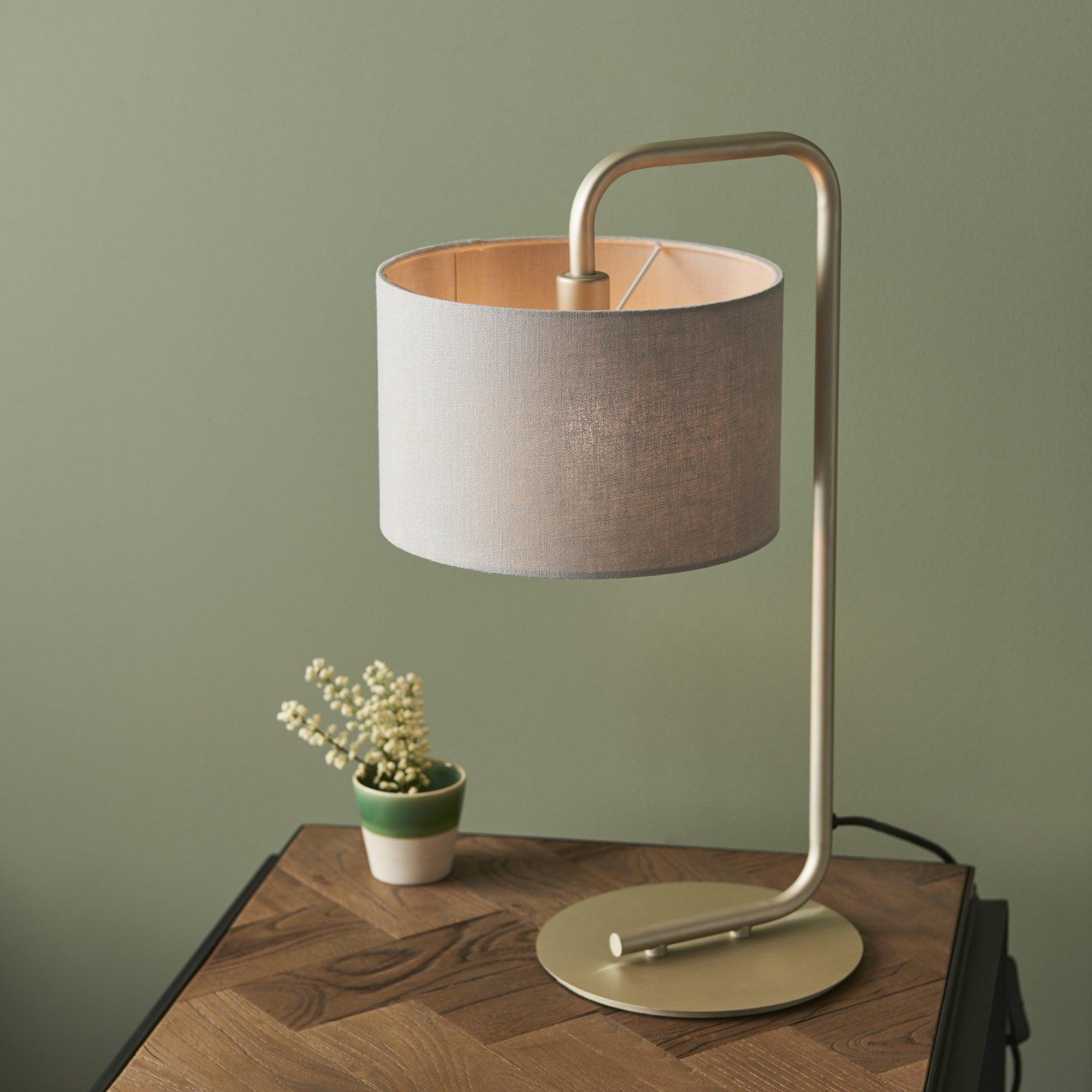 Endon Landis Table Lamp - Satin Champagne With Slate Grey Shade