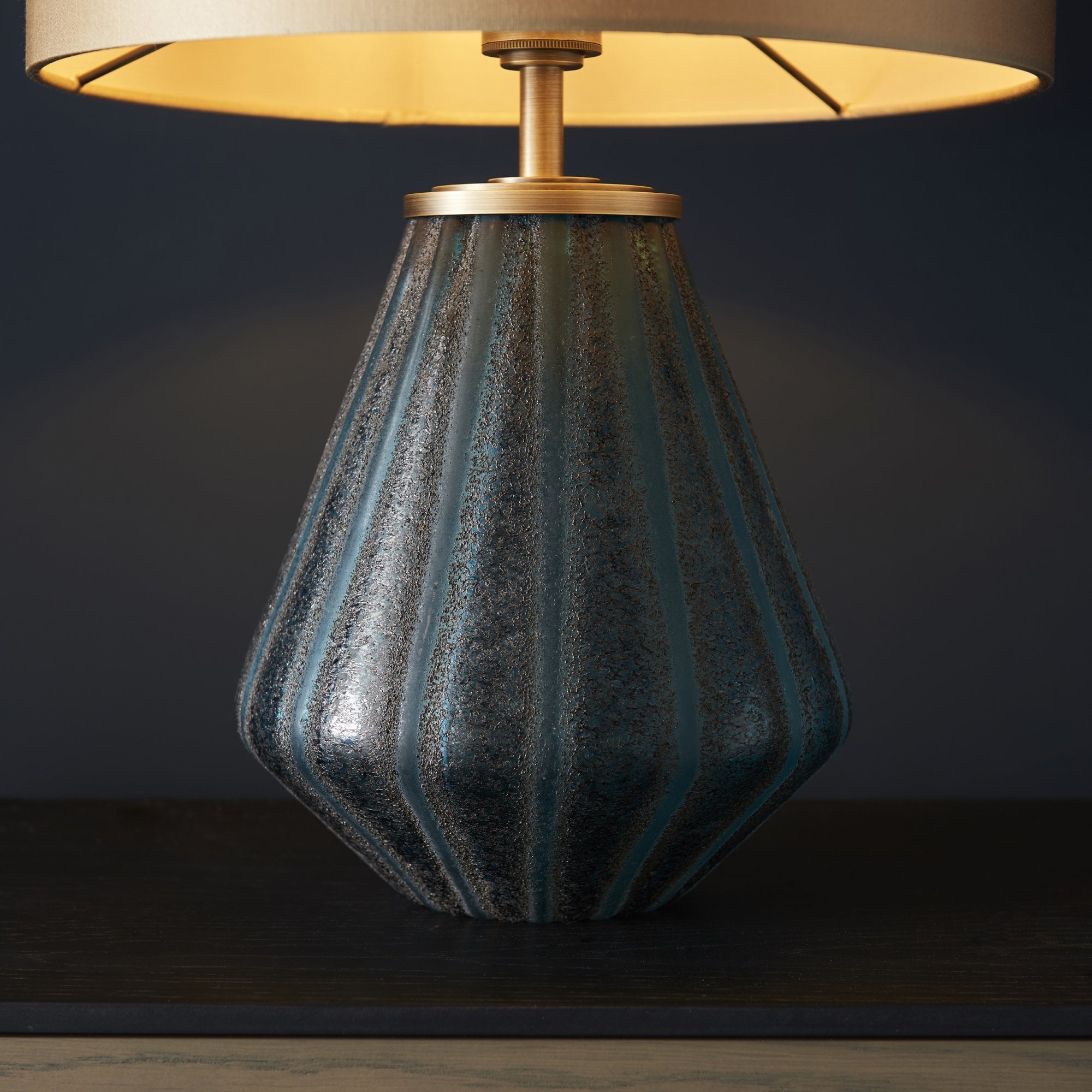 Utopia Stripe Table Lamp - Turquoise Glass And Gold Shade
