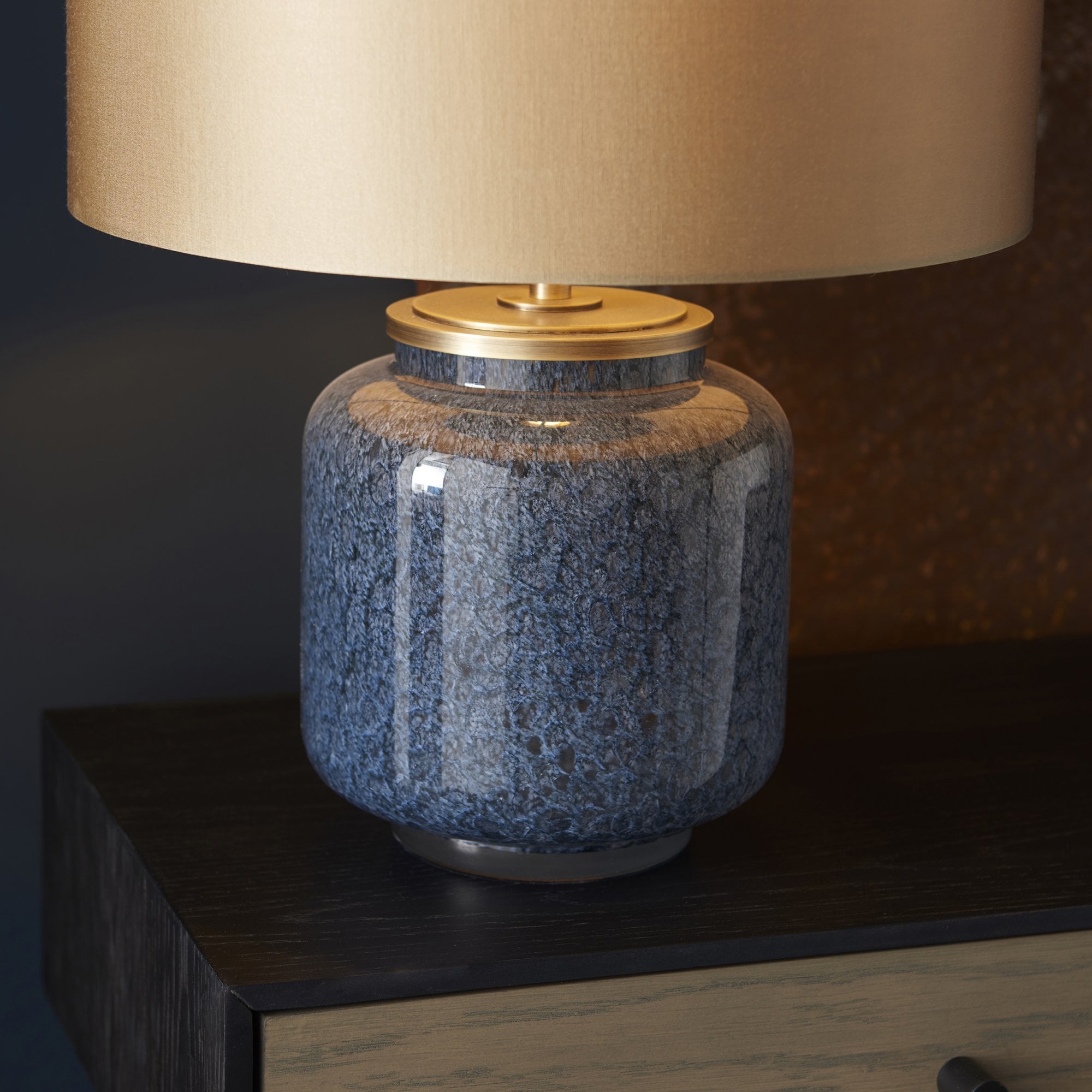 Utopia Speckle Table Lamp - Cobalt Glass And Gold Shade