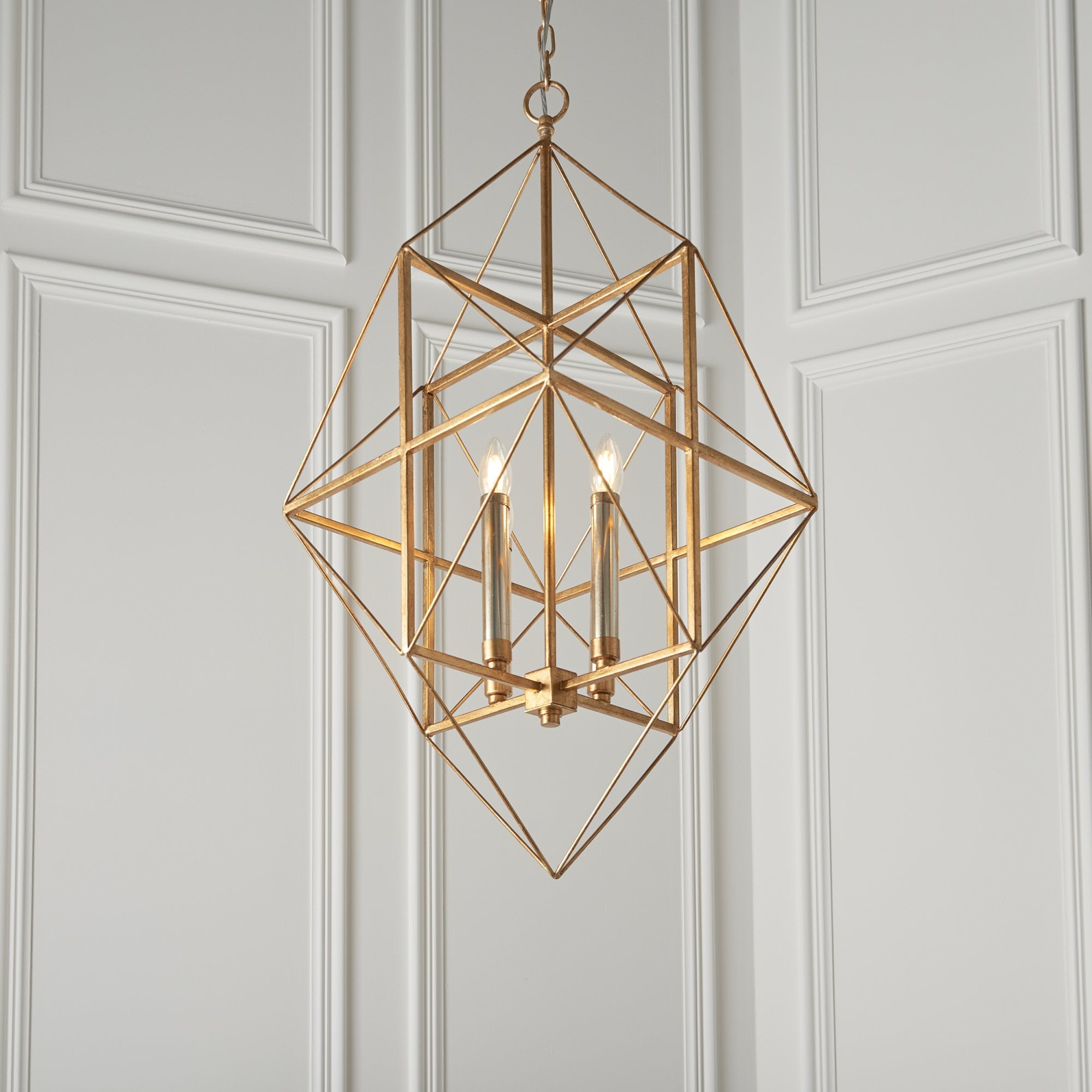 Utopia Frame 4 Light Pendant - Antique Gold With Silver Leaf - 57cm Diameter