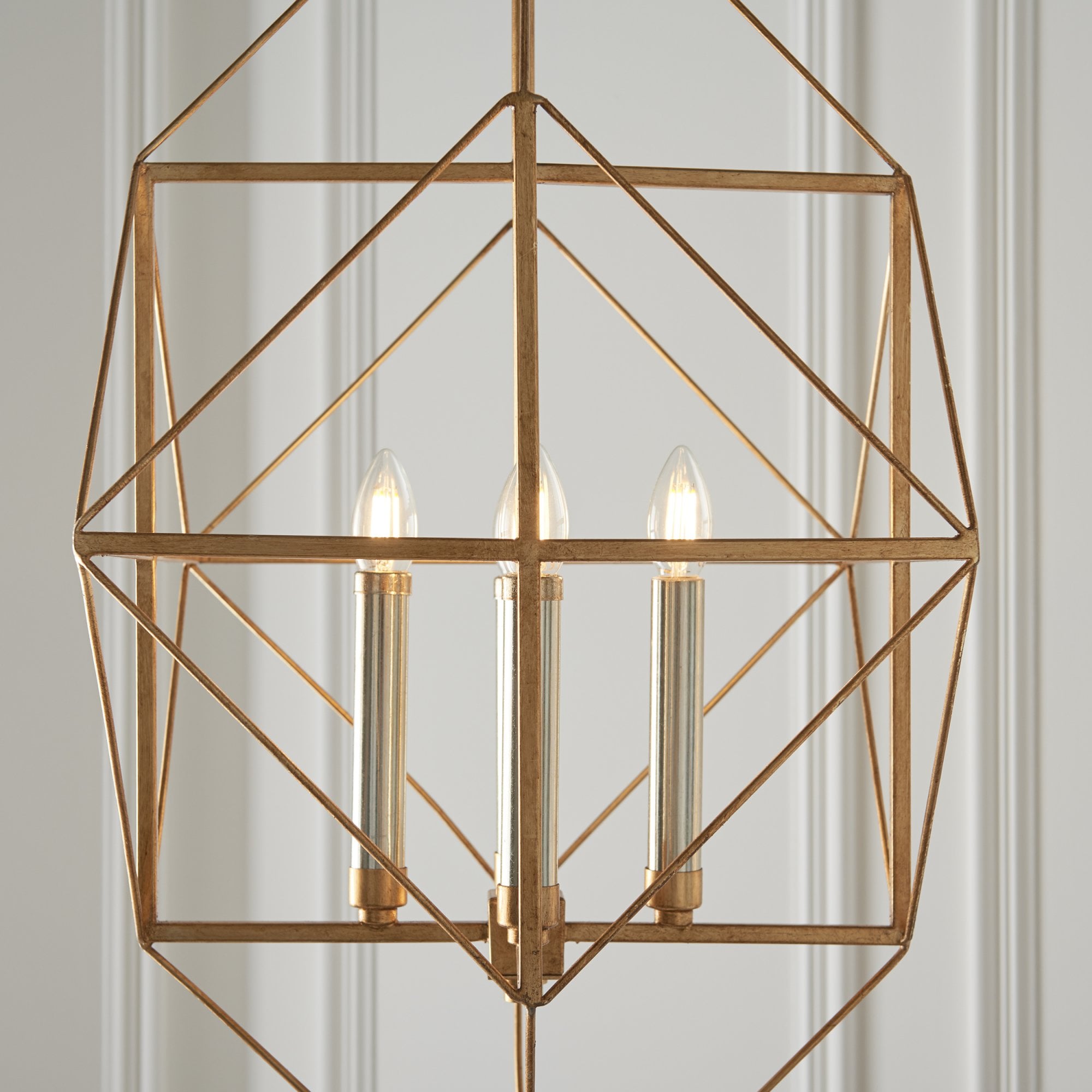 Utopia Frame 4 Light Pendant - Antique Gold With Silver Leaf - 57cm Diameter