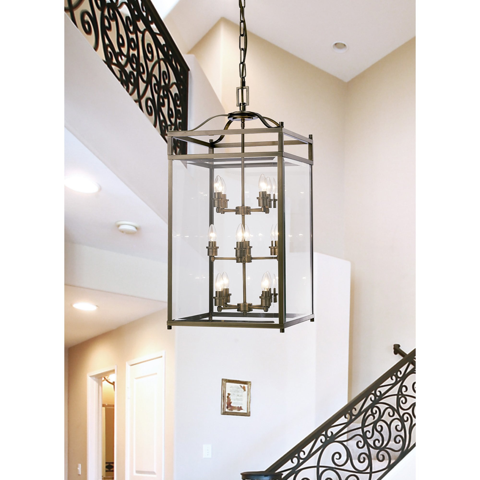 Diyas IL31115 Aston Pendant 12 Light Antique Brass/Glass