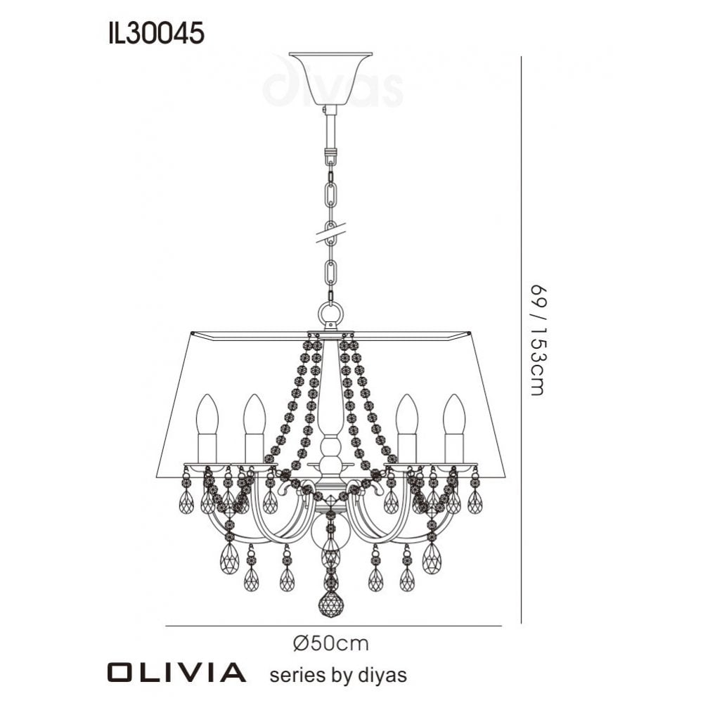 Diyas IL30045 Olivia Pendant With Soft Bronze Shade 5 Light Polished Chrome/Crystal