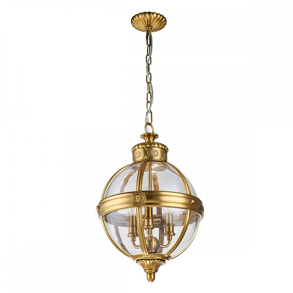 Feiss Adams 3 Light Pendant Chandelier - Brushed Brass
