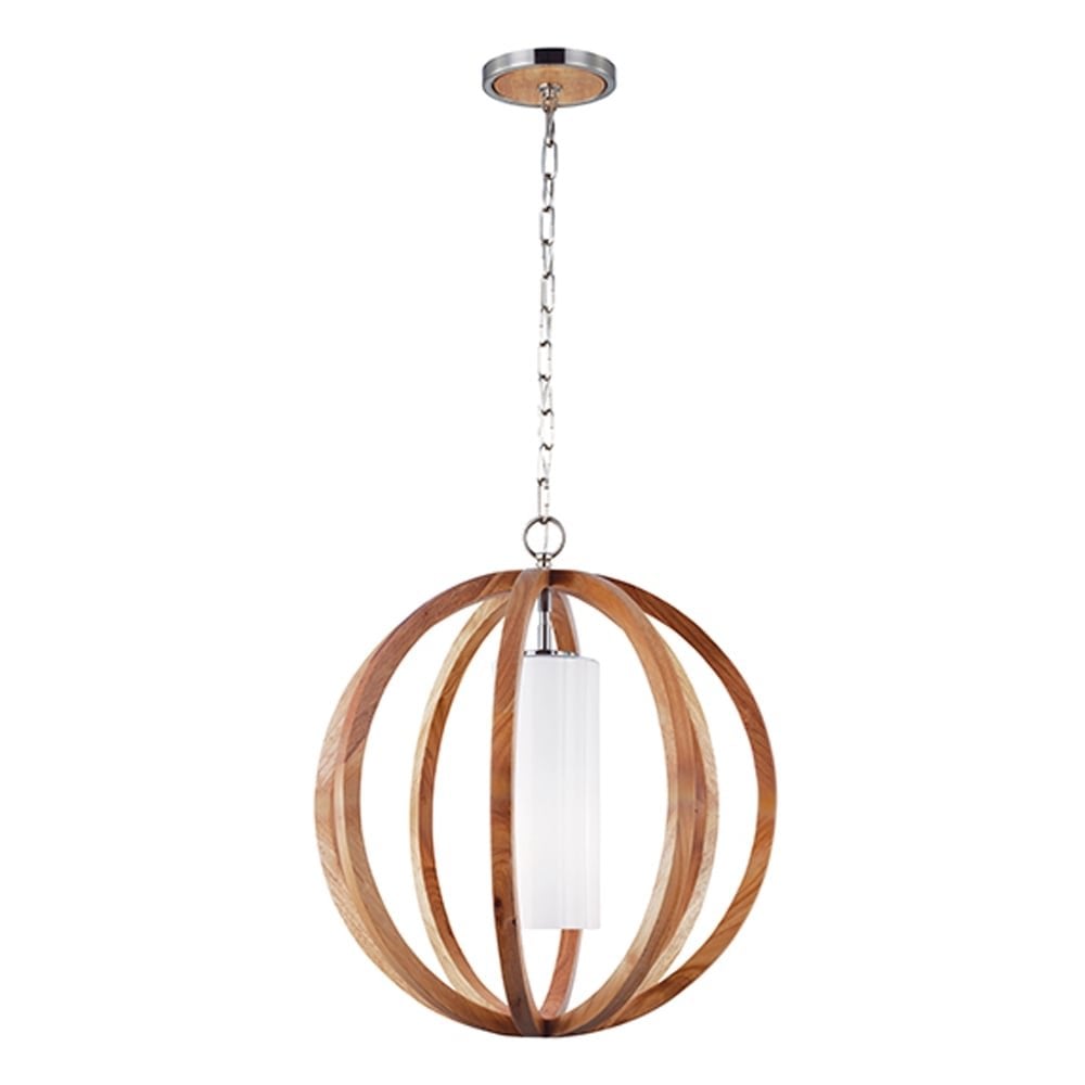 Feiss Allier Small Pendant - Light Wood & Brushed Steel