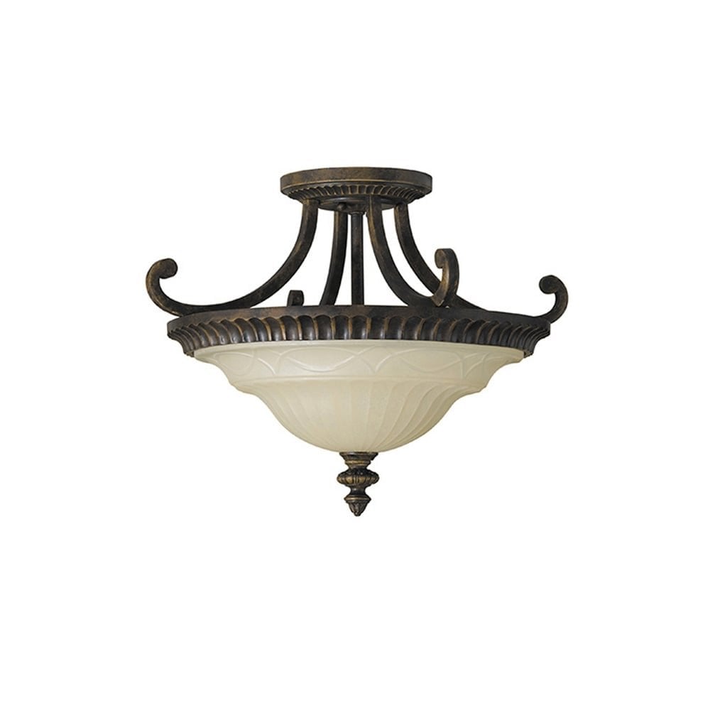 Feiss Drawing Room Bell-Shaped 2 Light Semi-Flush Fitting - Walnut