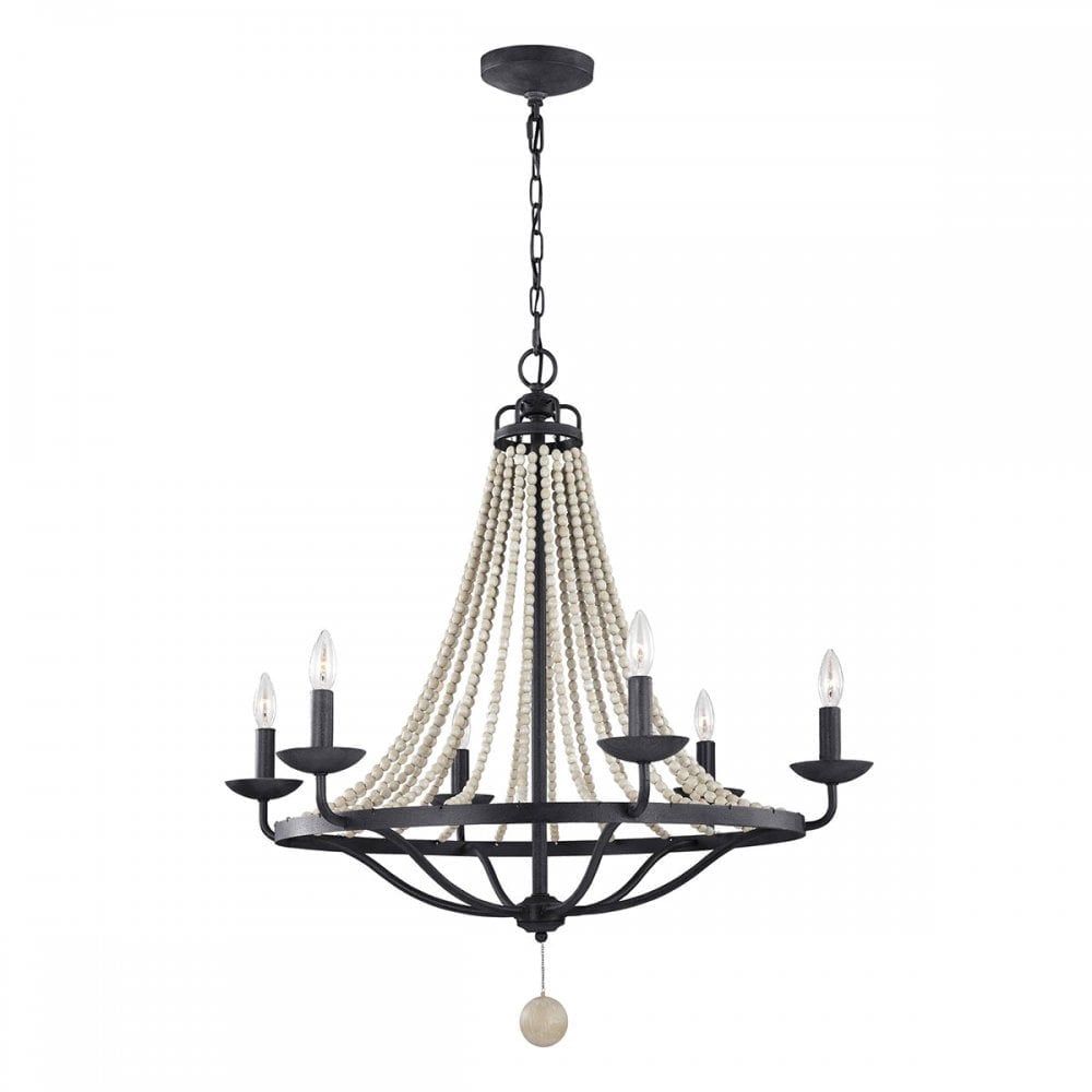 Feiss Nori 6 Light Chandelier - Dark Weathered Zinc & Driftwood Grey
