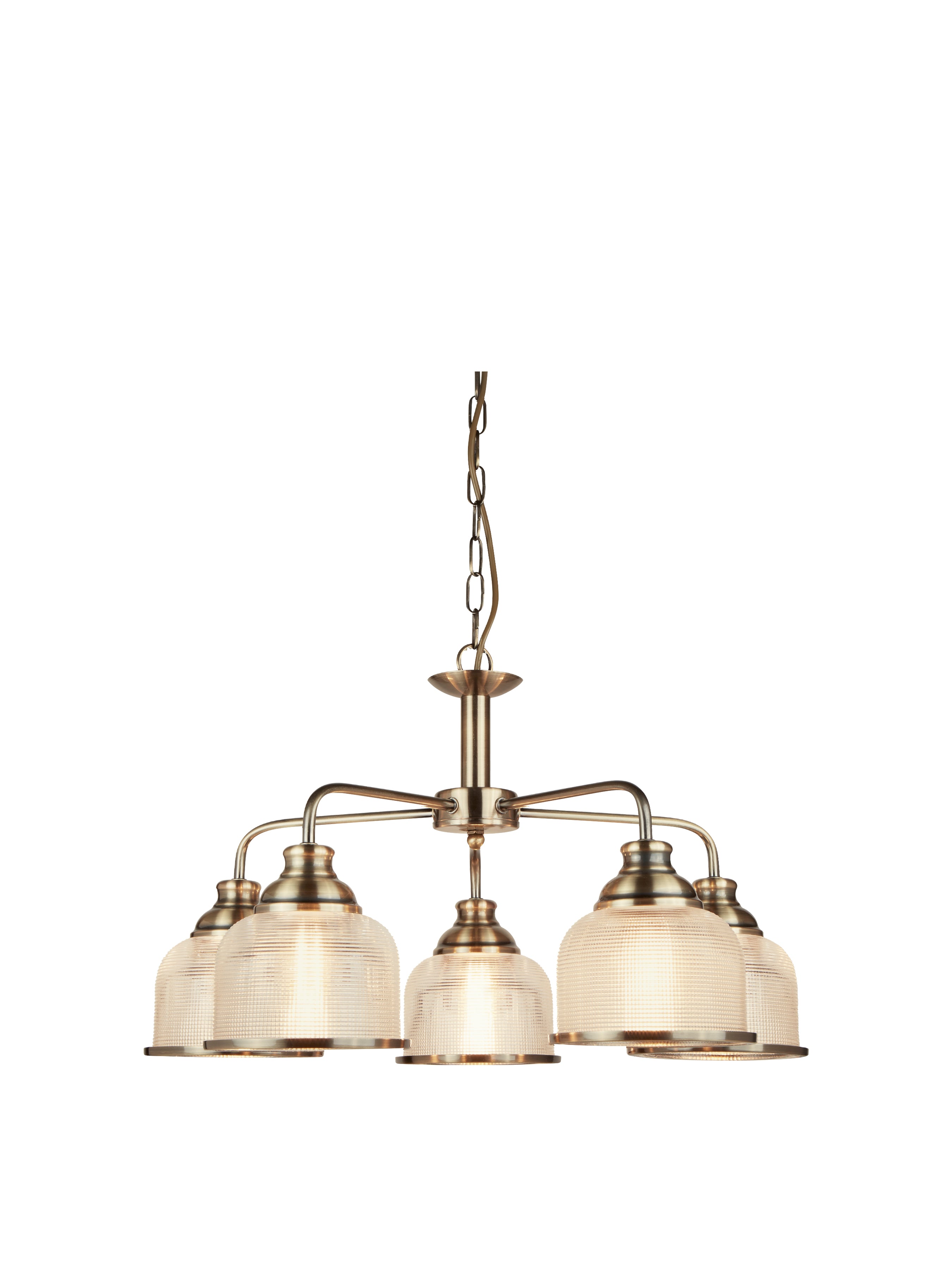 Searchlight Beech II 5 Light Ceiling Fitting - Antique Brass & Holophane Glass