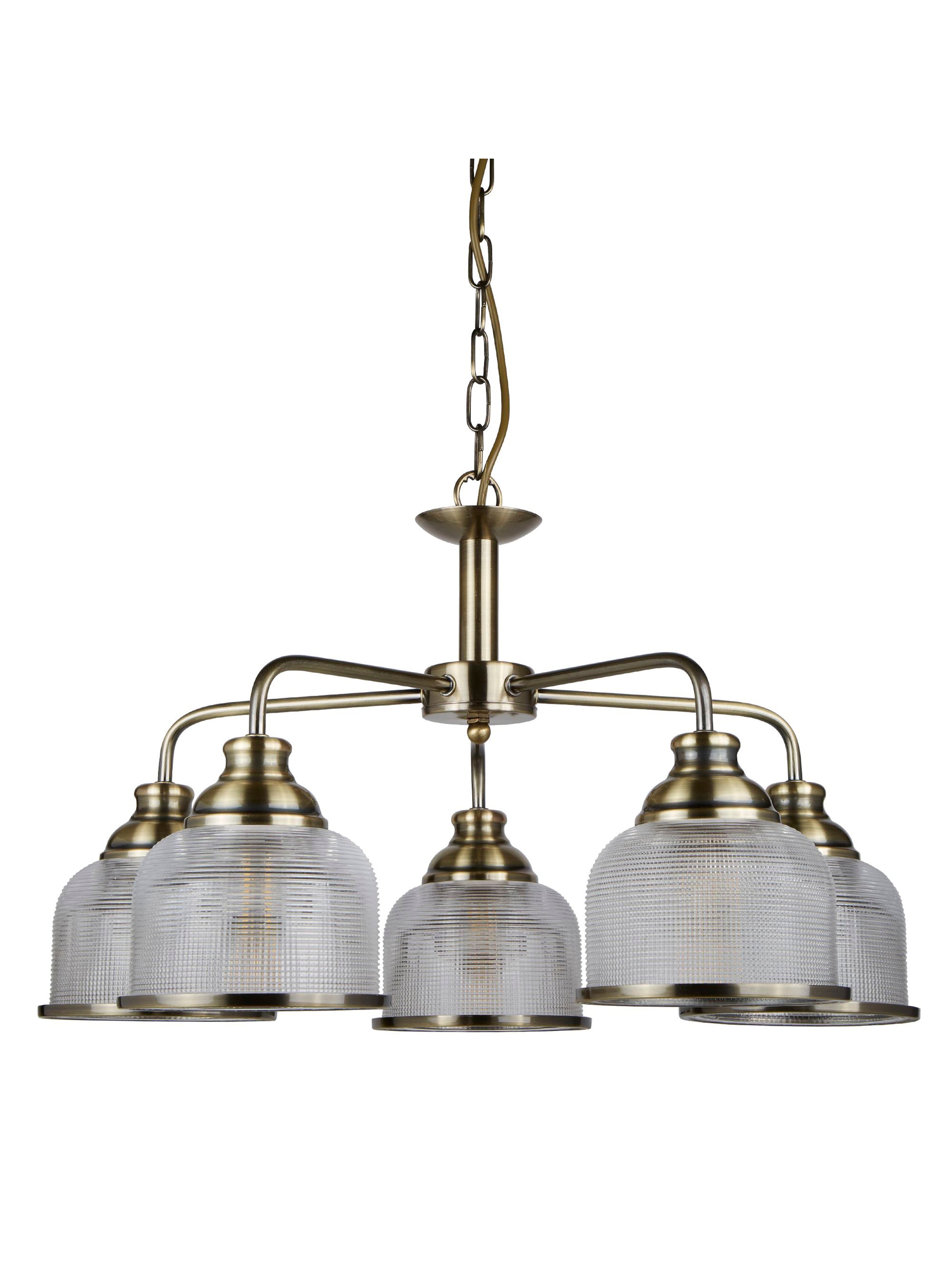 Searchlight Beech II 5 Light Ceiling Fitting - Antique Brass & Holophane Glass